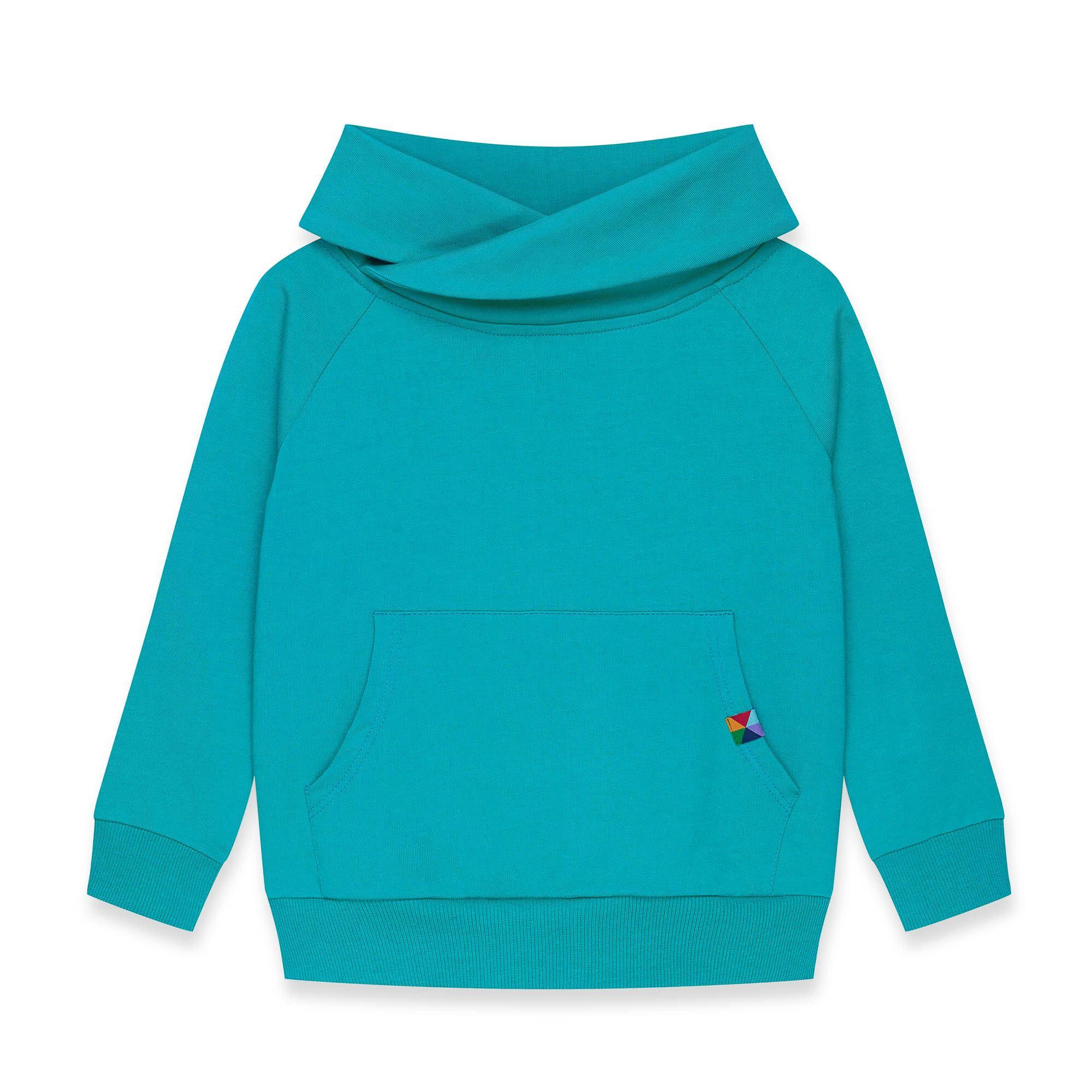 Turquoise funnel neck pullover sweatshirt