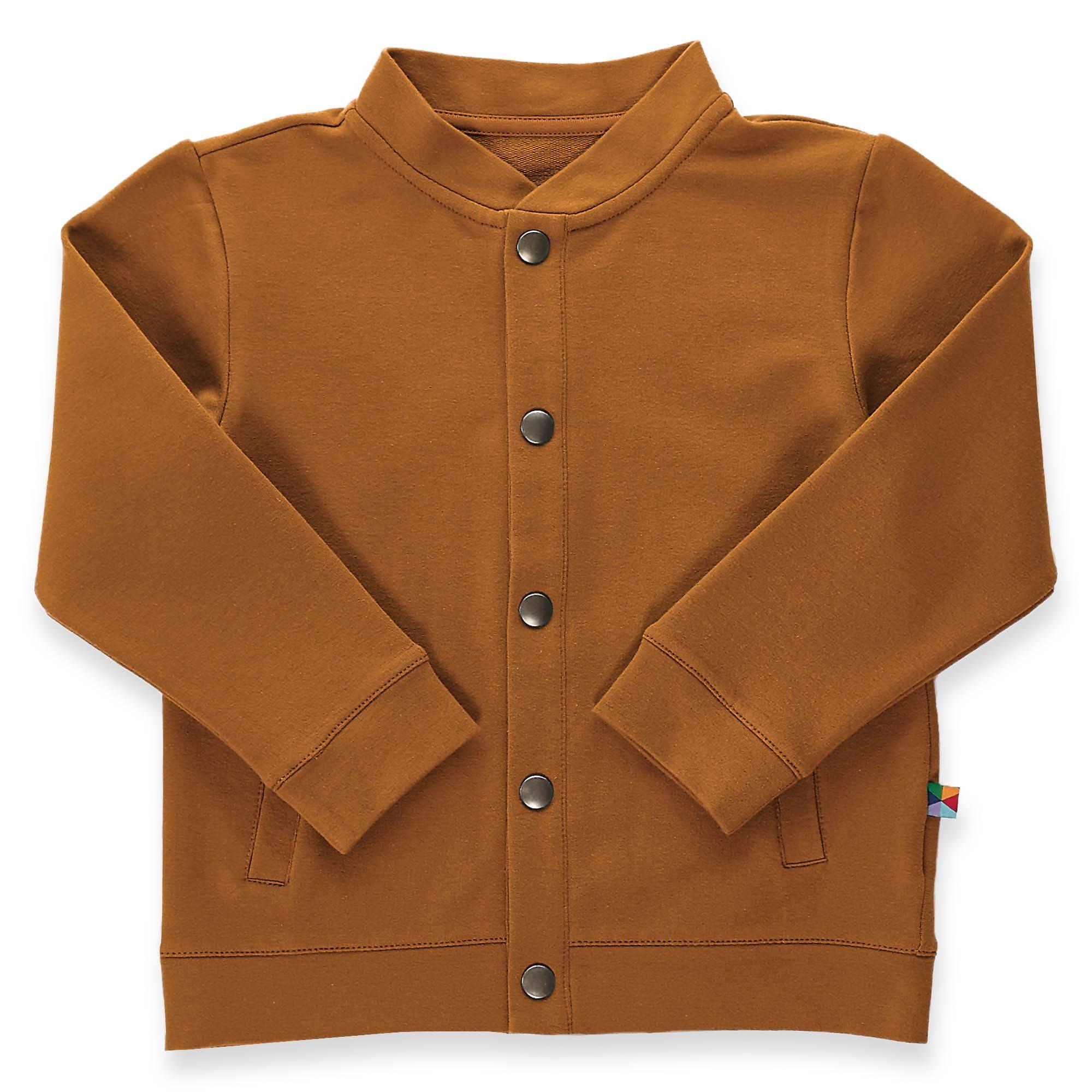 Caramel button-up bomber jacket with pockets