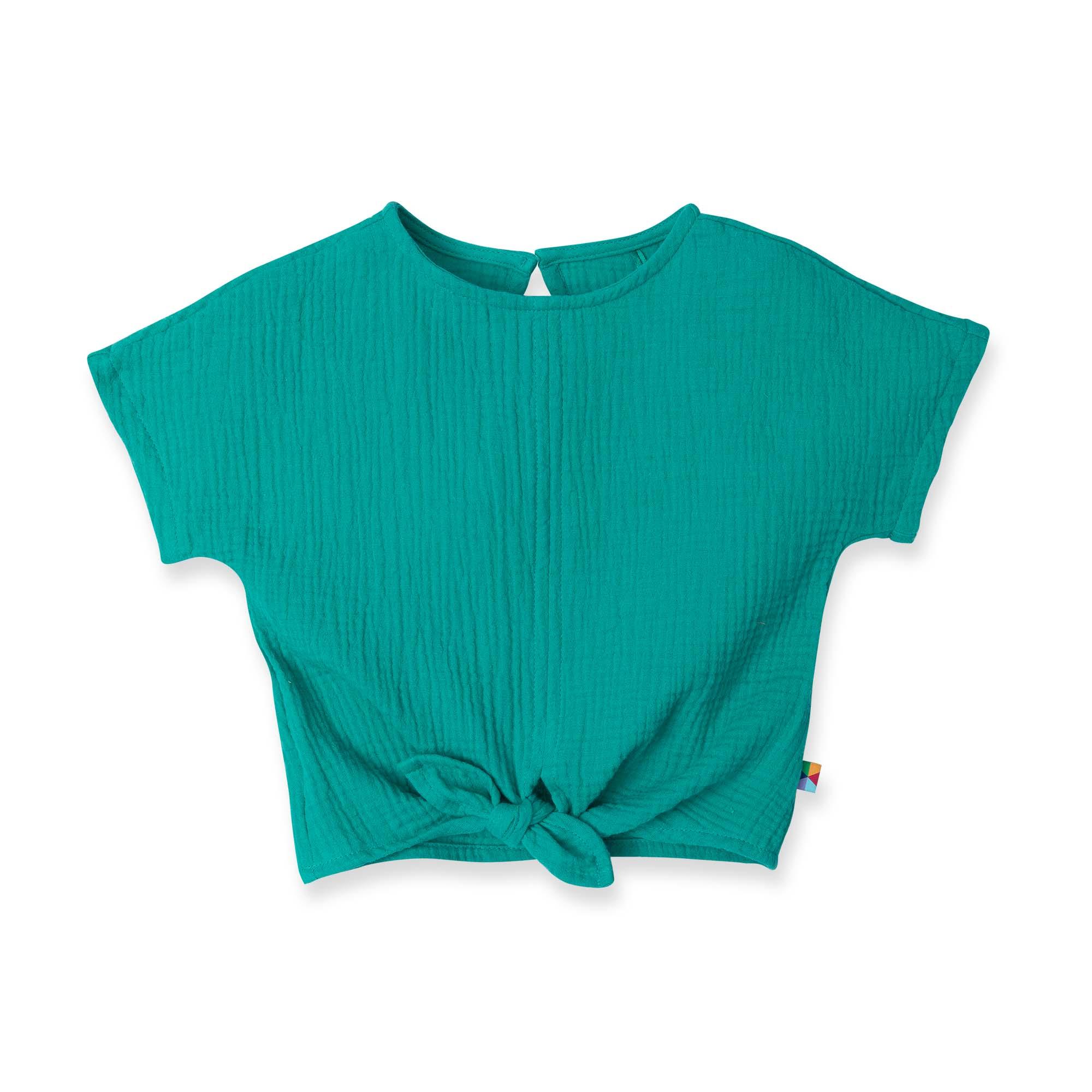 Turquoise muslin tied blouse