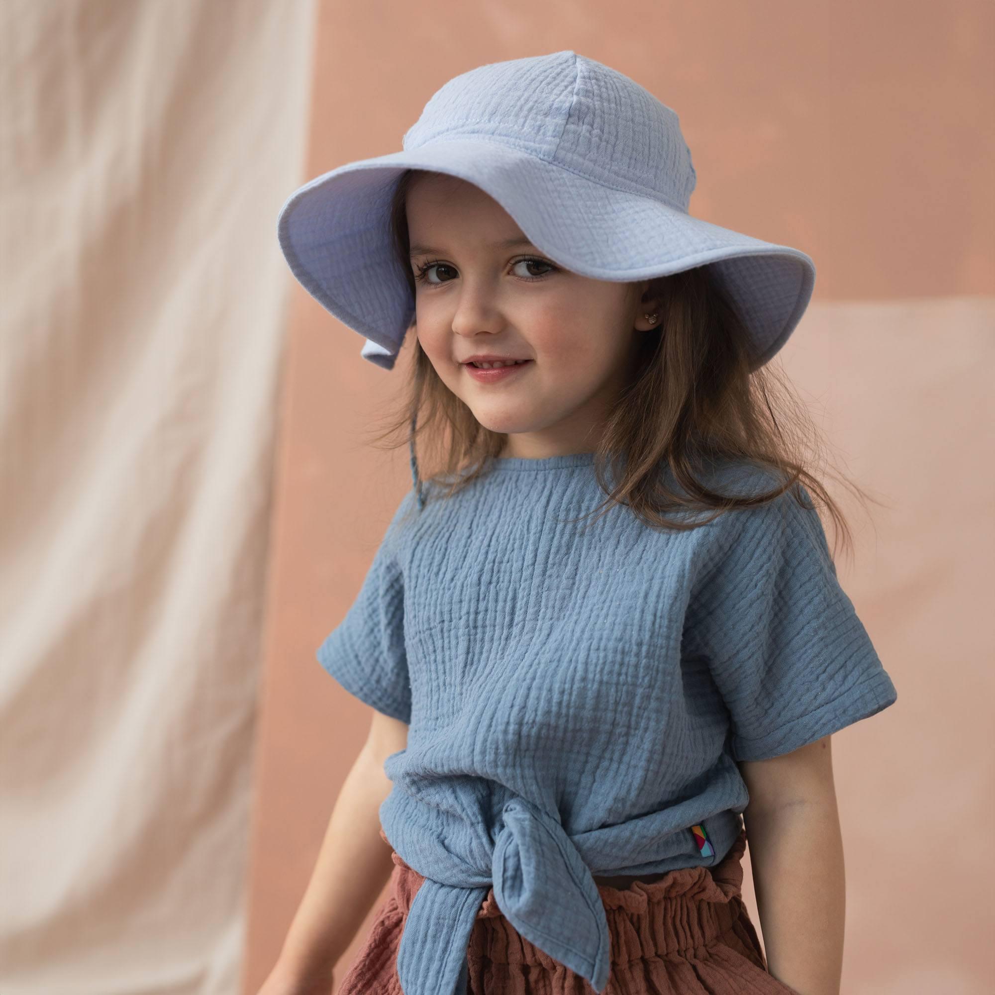 Light blue muslin brimmed hat