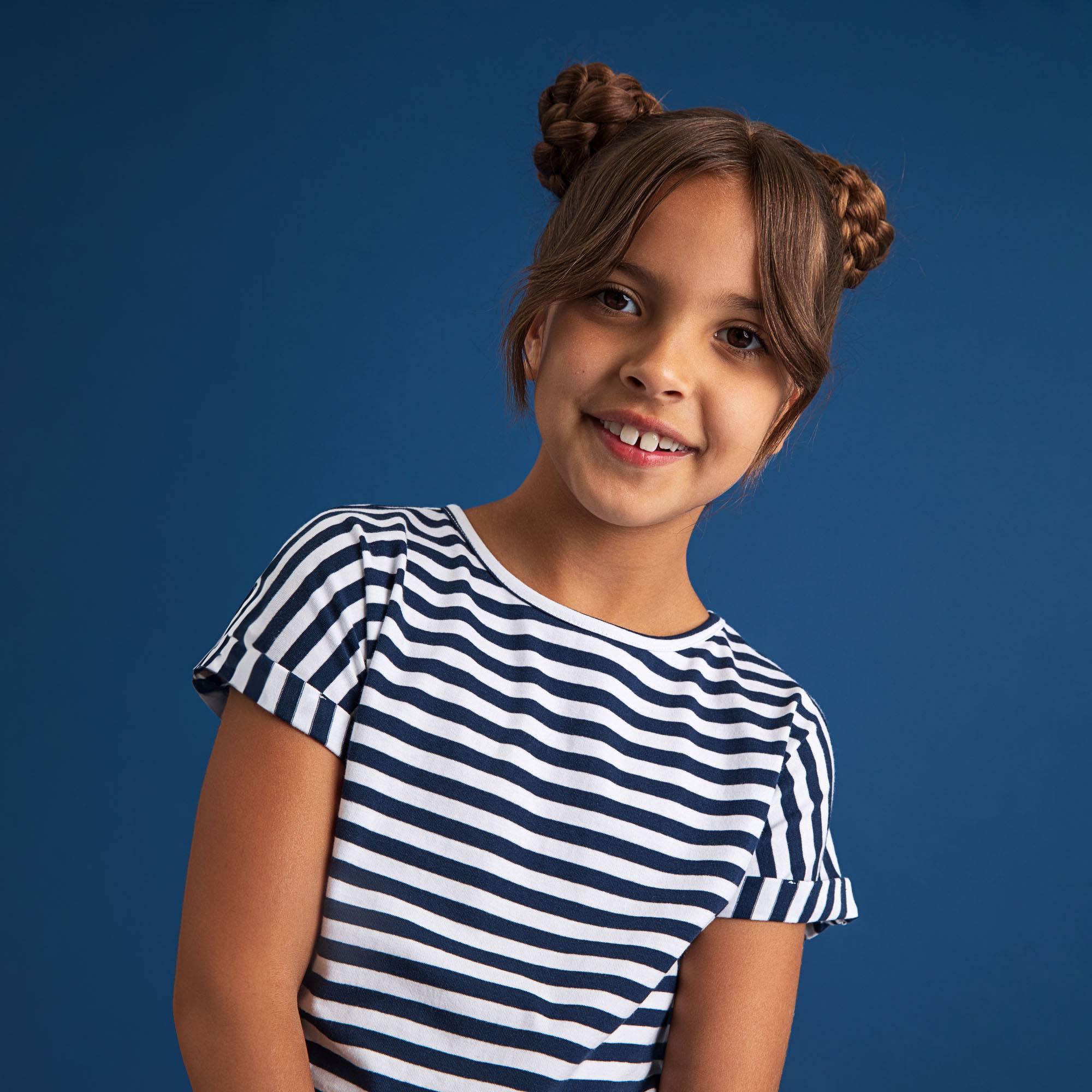 Navy blue stripes crew neck shirt