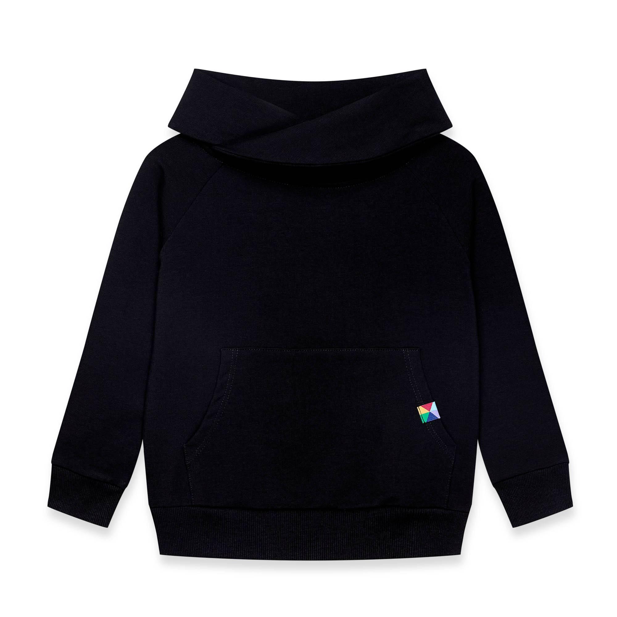 Black funnel neck pullover sweatshirt