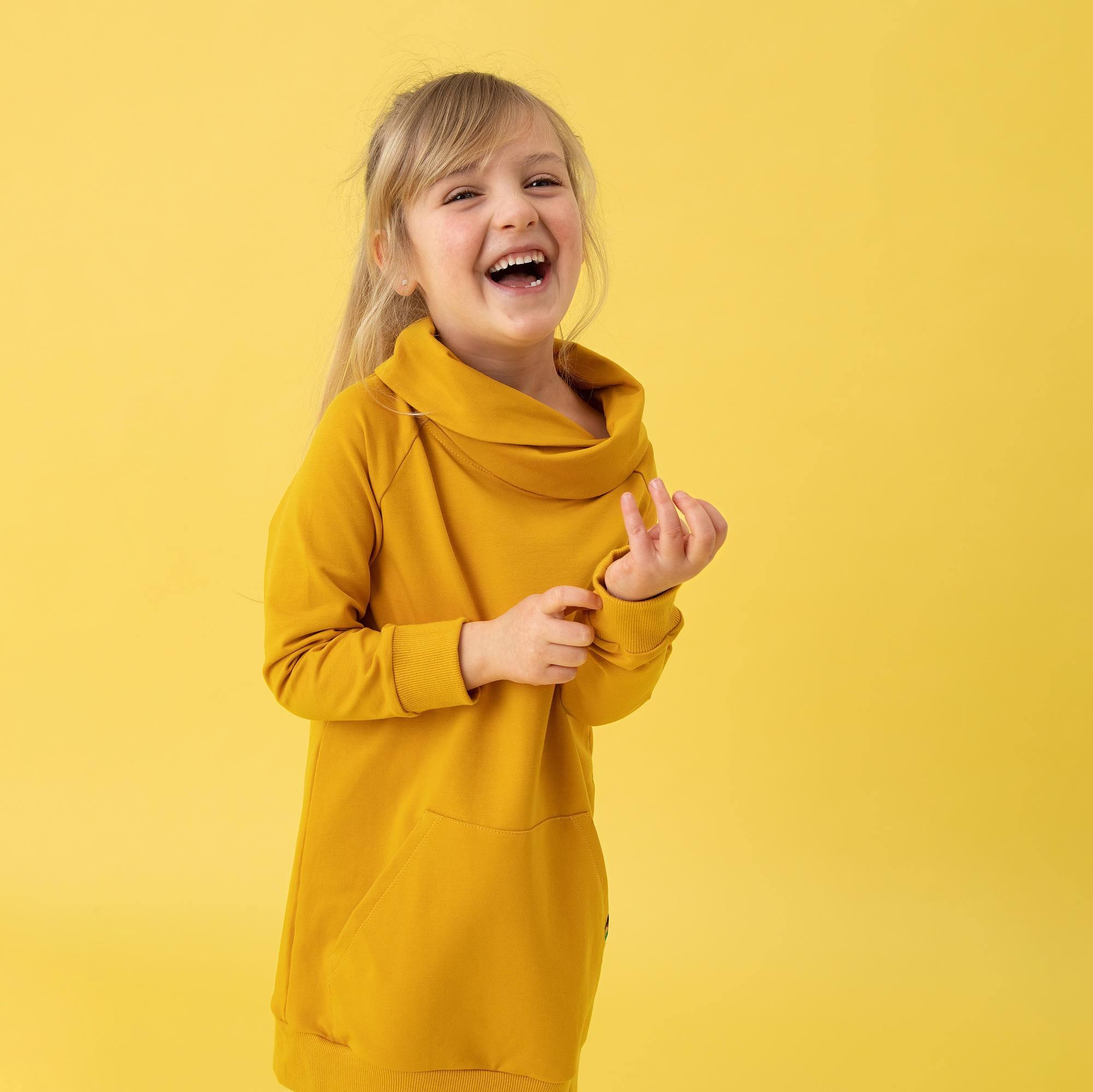 Mustard long funnel neck pullover sweatshirt