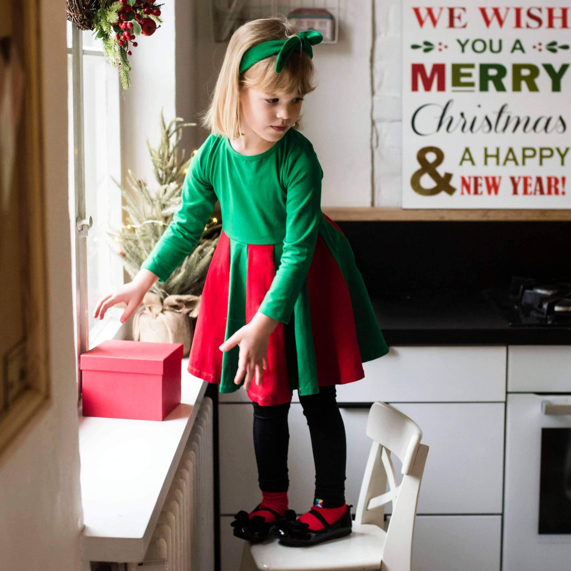 Green - red two-tone frill dress