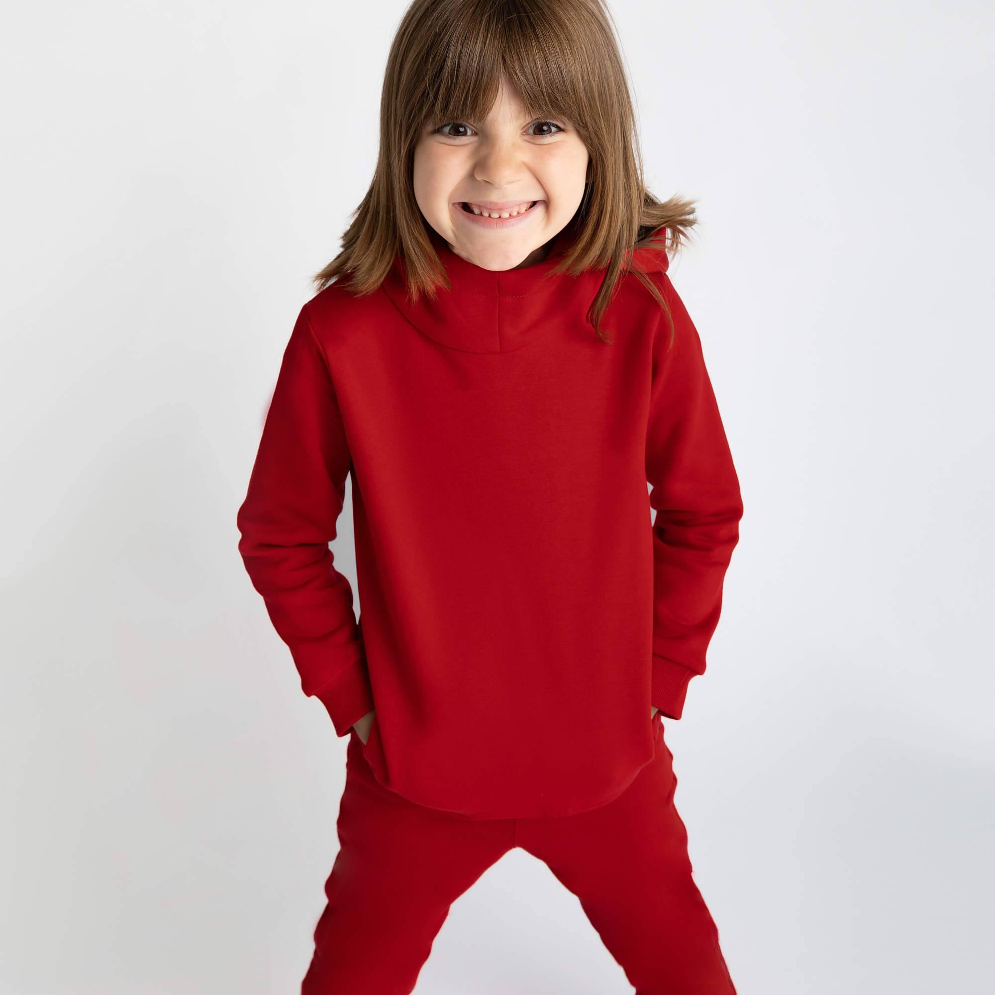 Red fleece-lined pullover hoodie