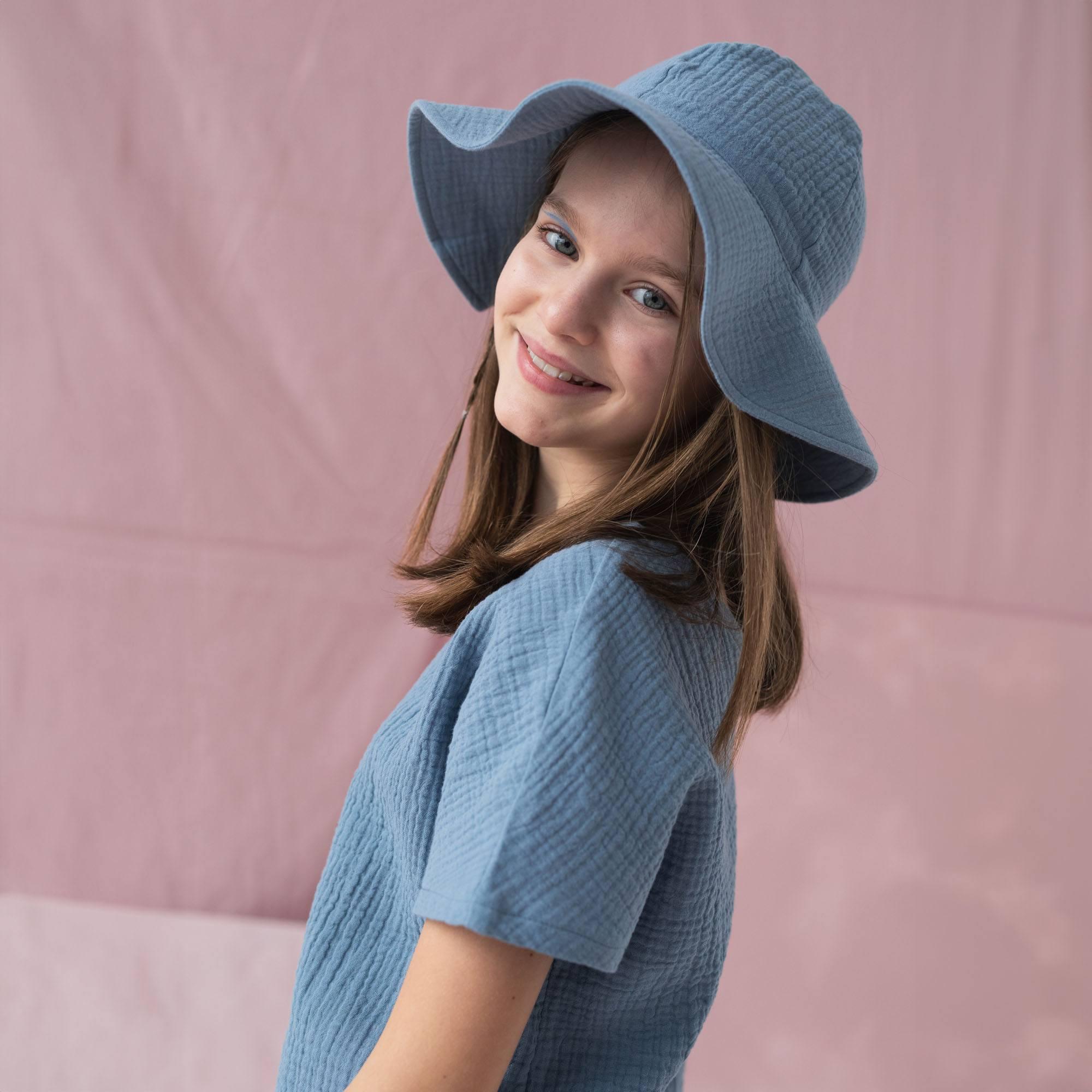 Sky blue muslin brimmed hat