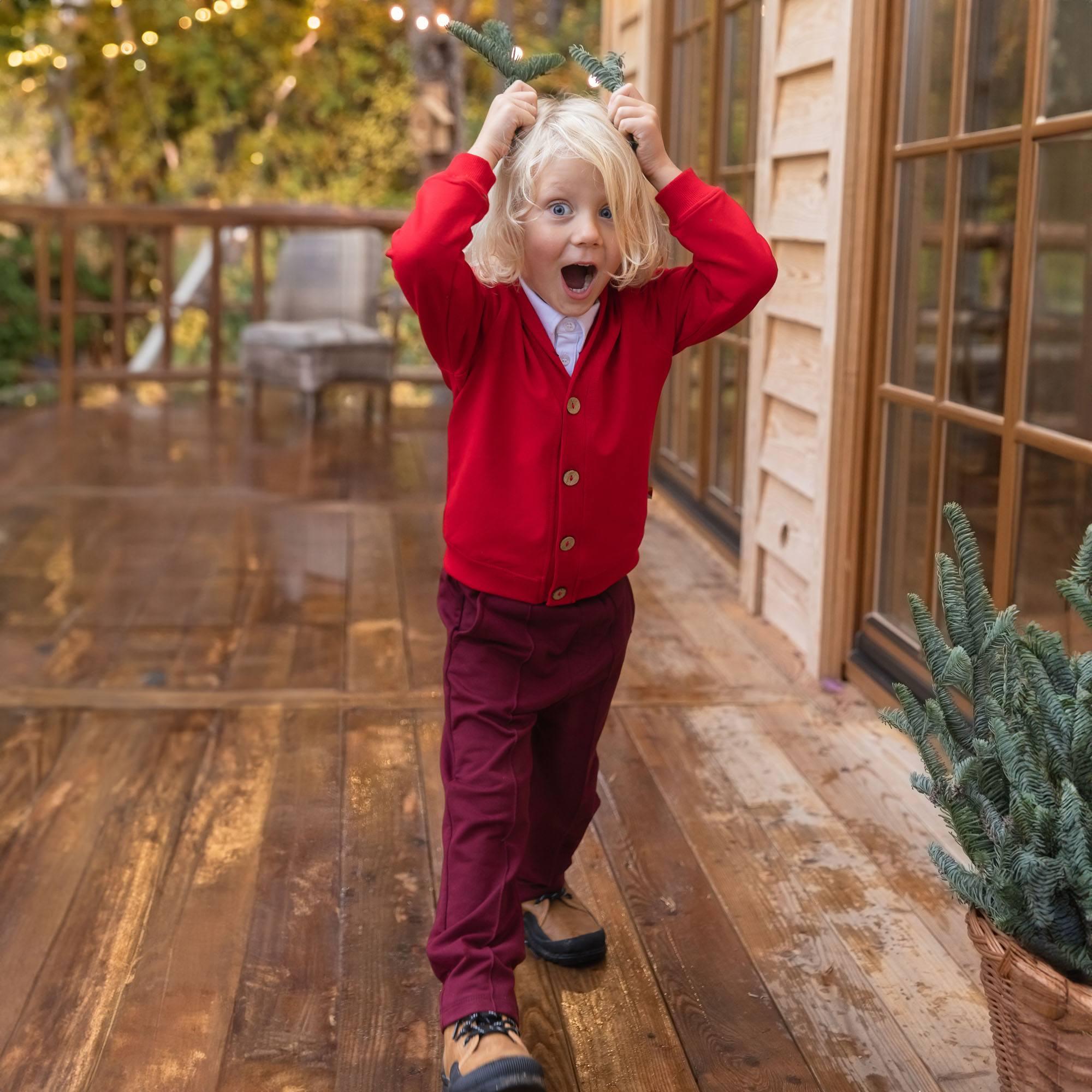 Burgundy creased trousers