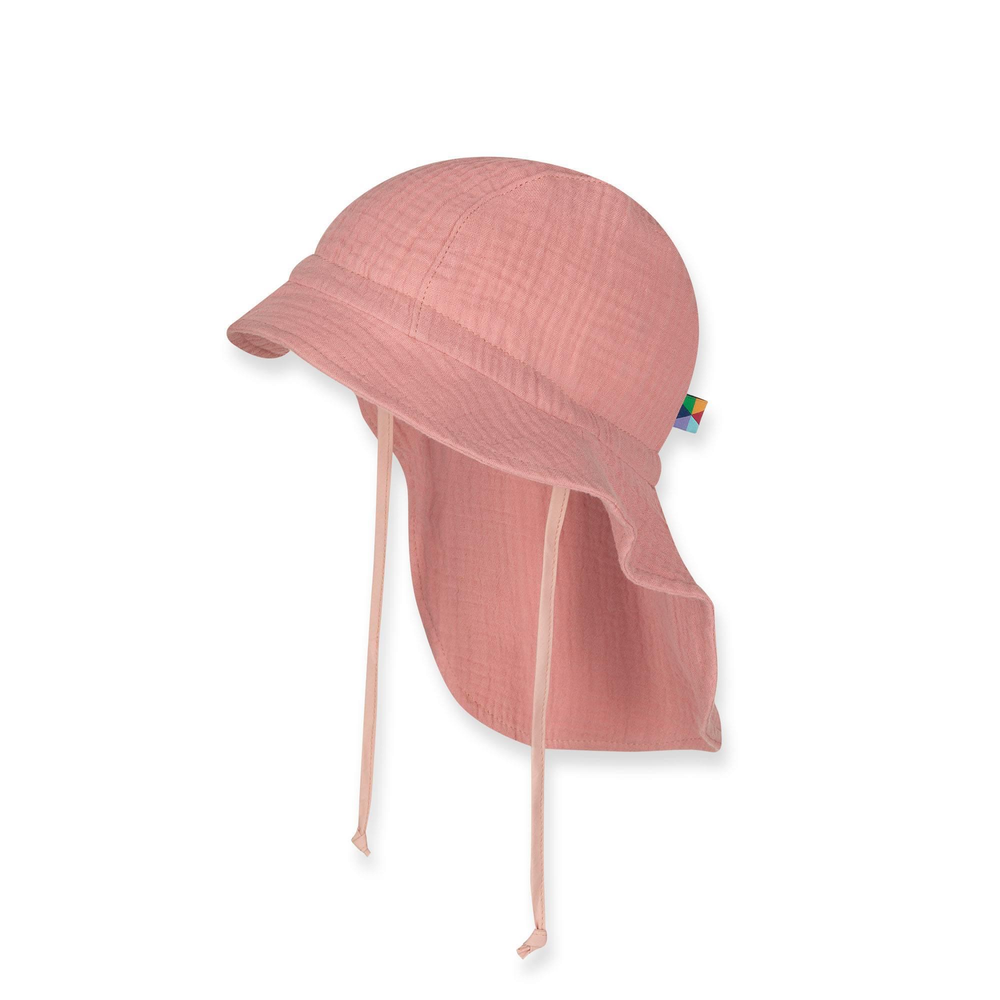 Pink muslin hat with strings Baby