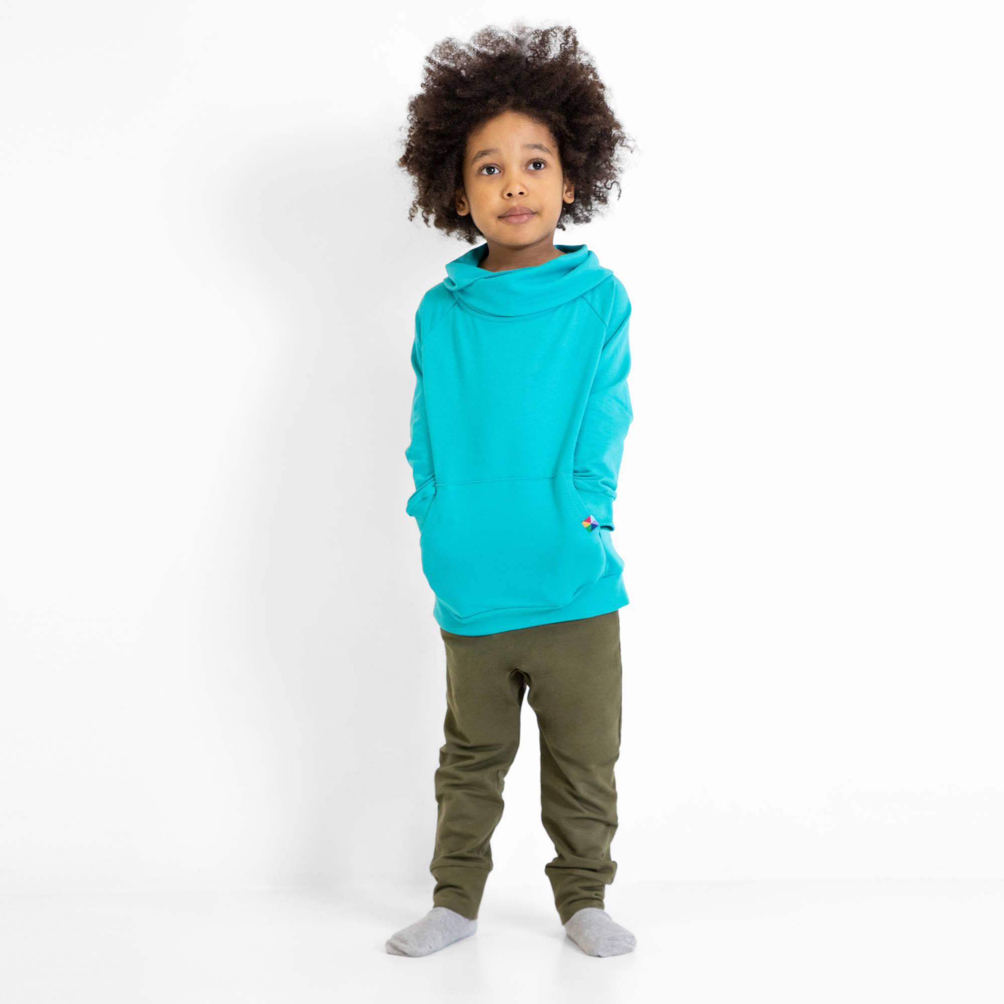 Turquoise funnel neck pullover sweatshirt