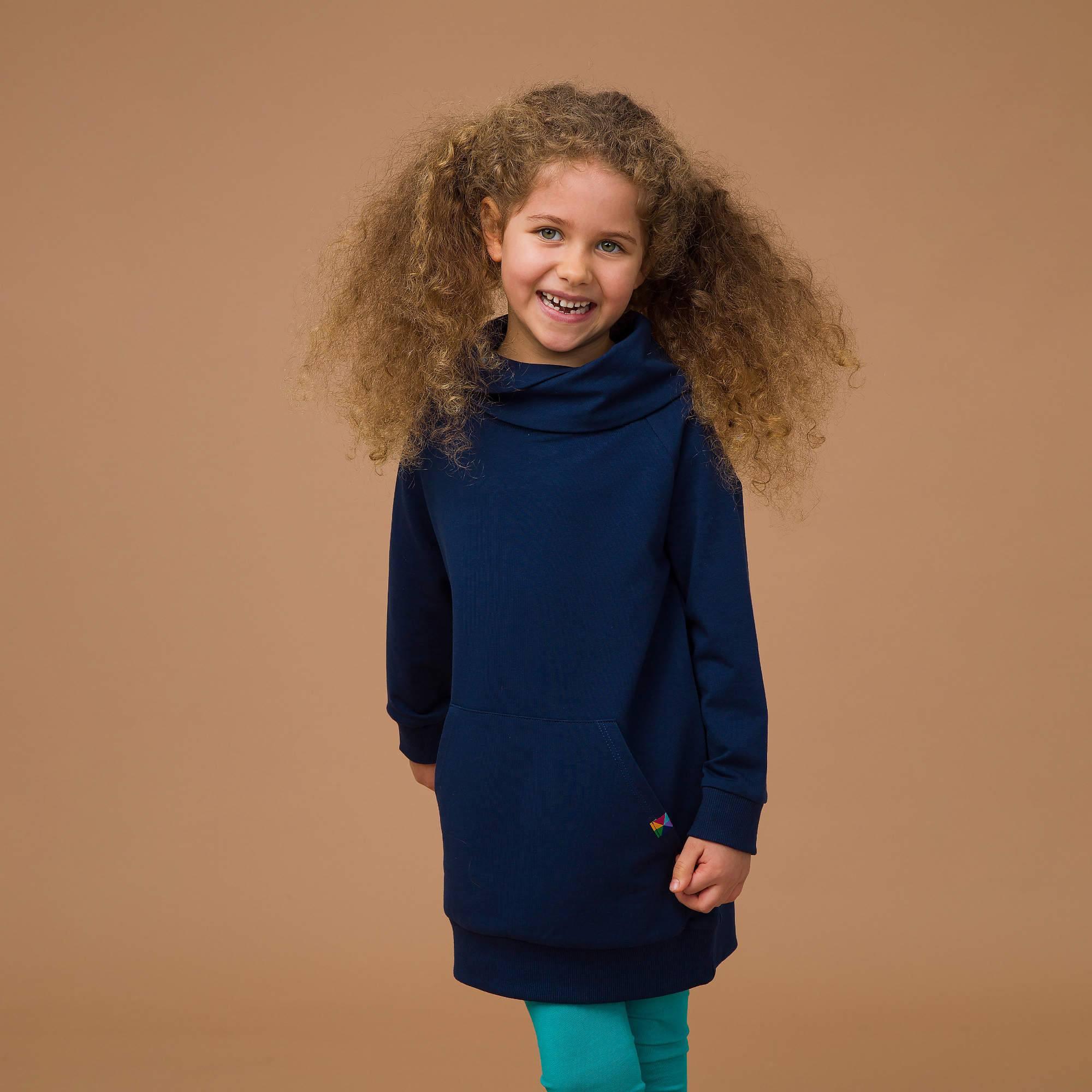 Navy blue long funnel neck pullover sweatshirt