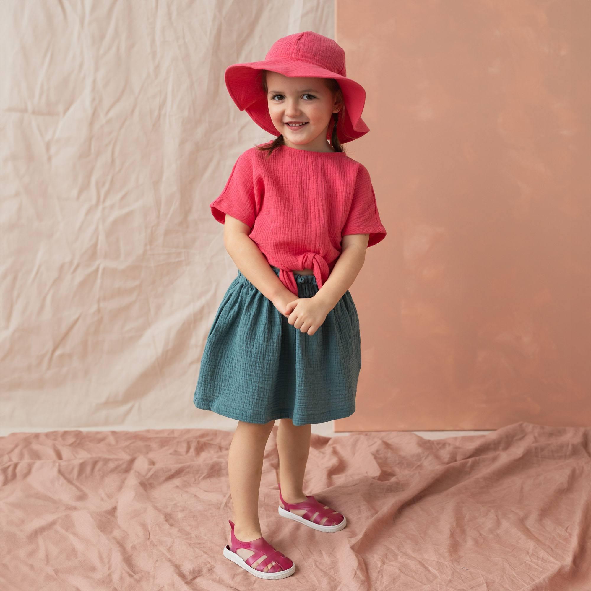 Coral muslin brimmed hat