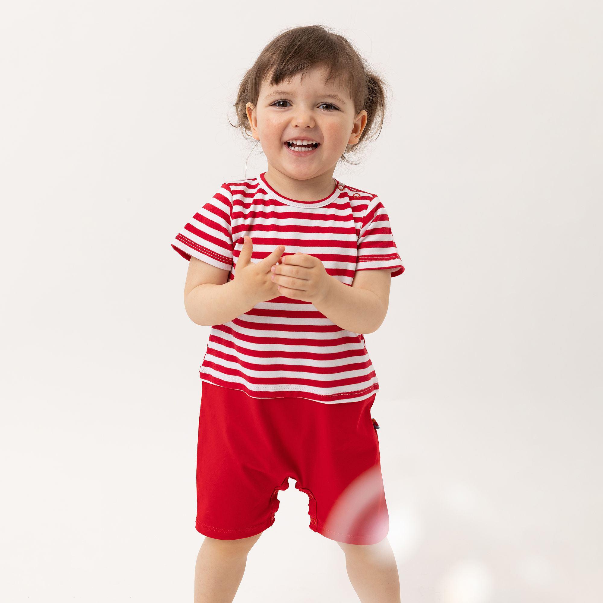 Red stripes striped short sleeve romper Baby