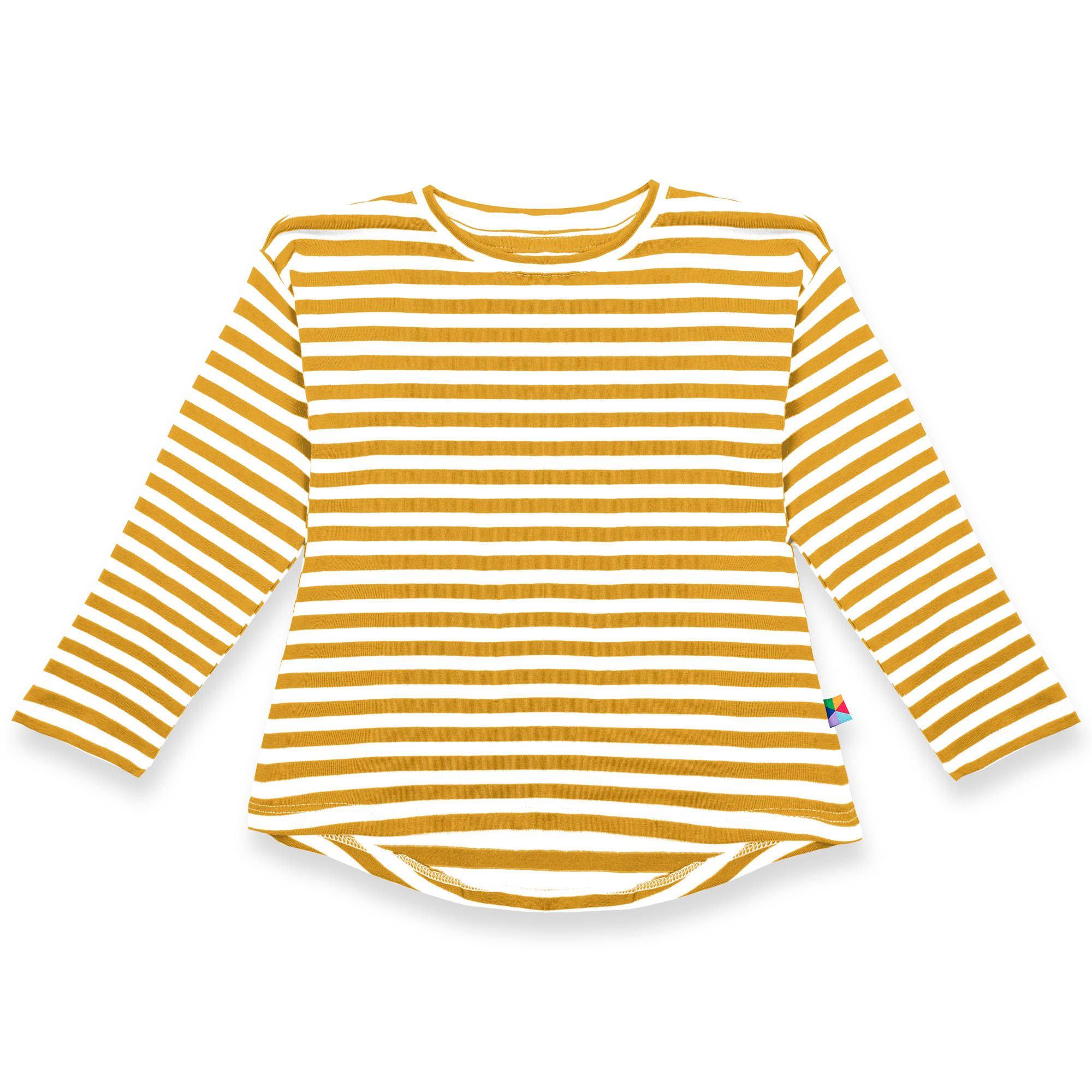 Mustard stripes high-low hem shirt