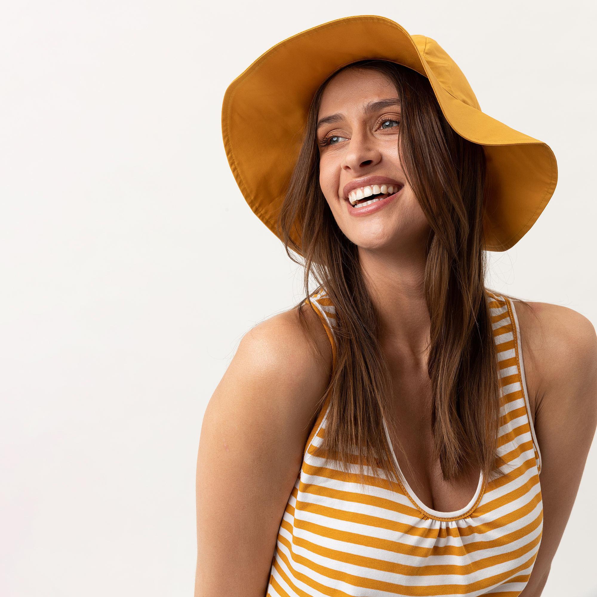 Mustard wide brim hat Women