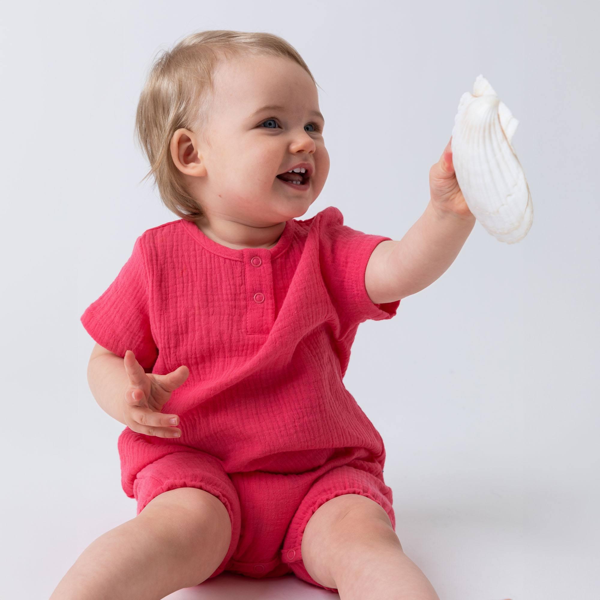 Coral muslin romper Baby