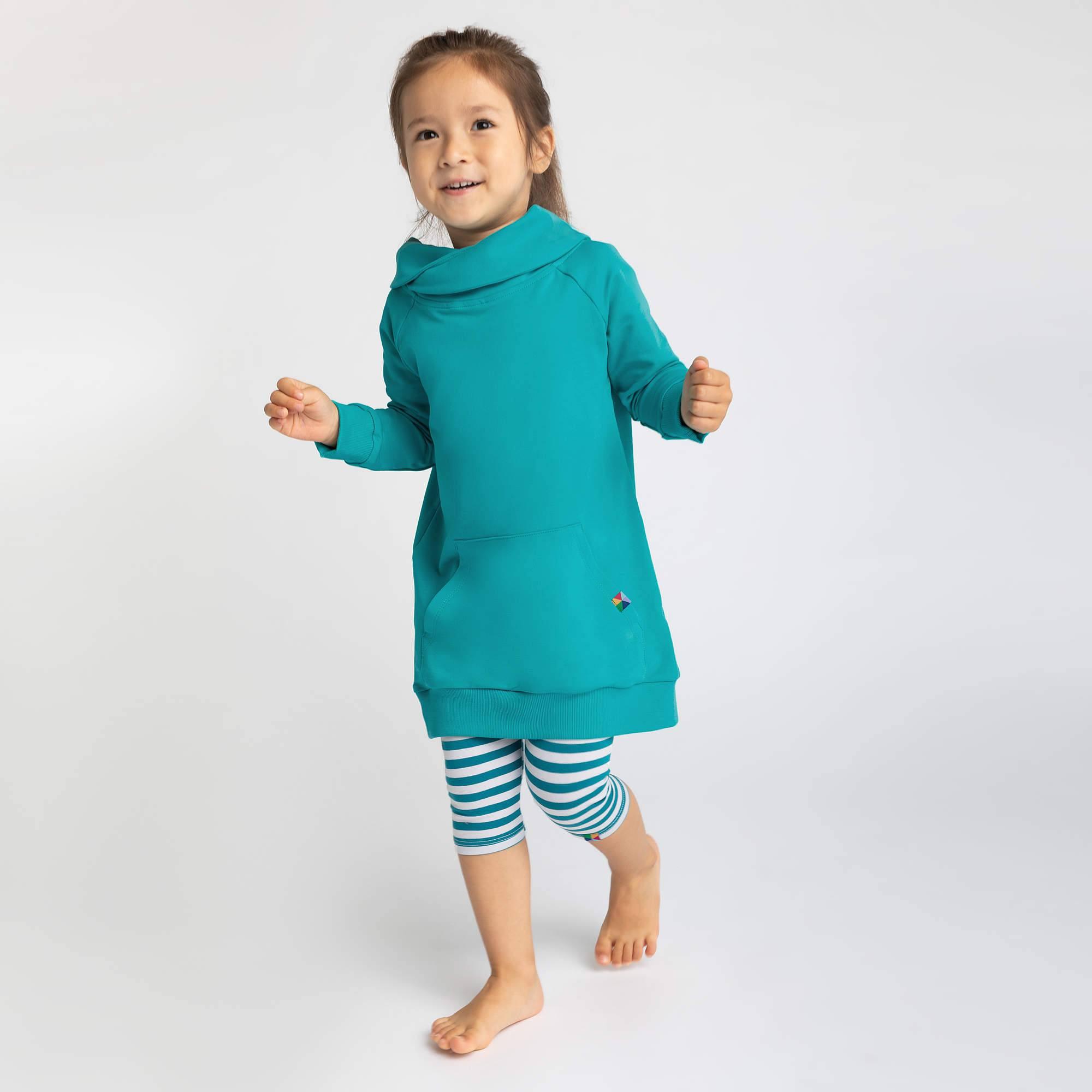 Turquoise long funnel neck pullover sweatshirt