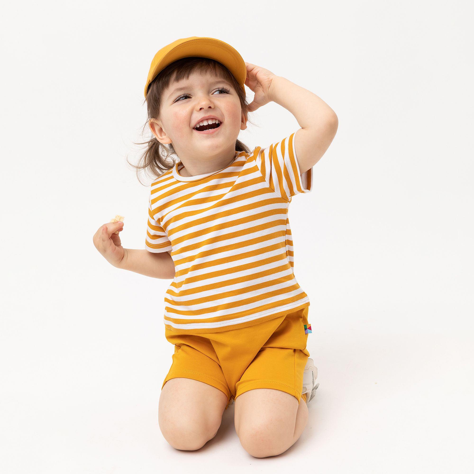 Mustard stripes striped short sleeve romper Baby