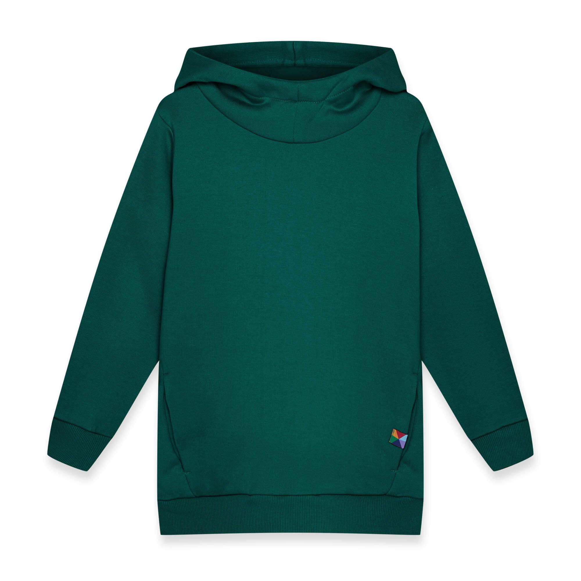 Bottle-green fleece-lined pullover hoodie