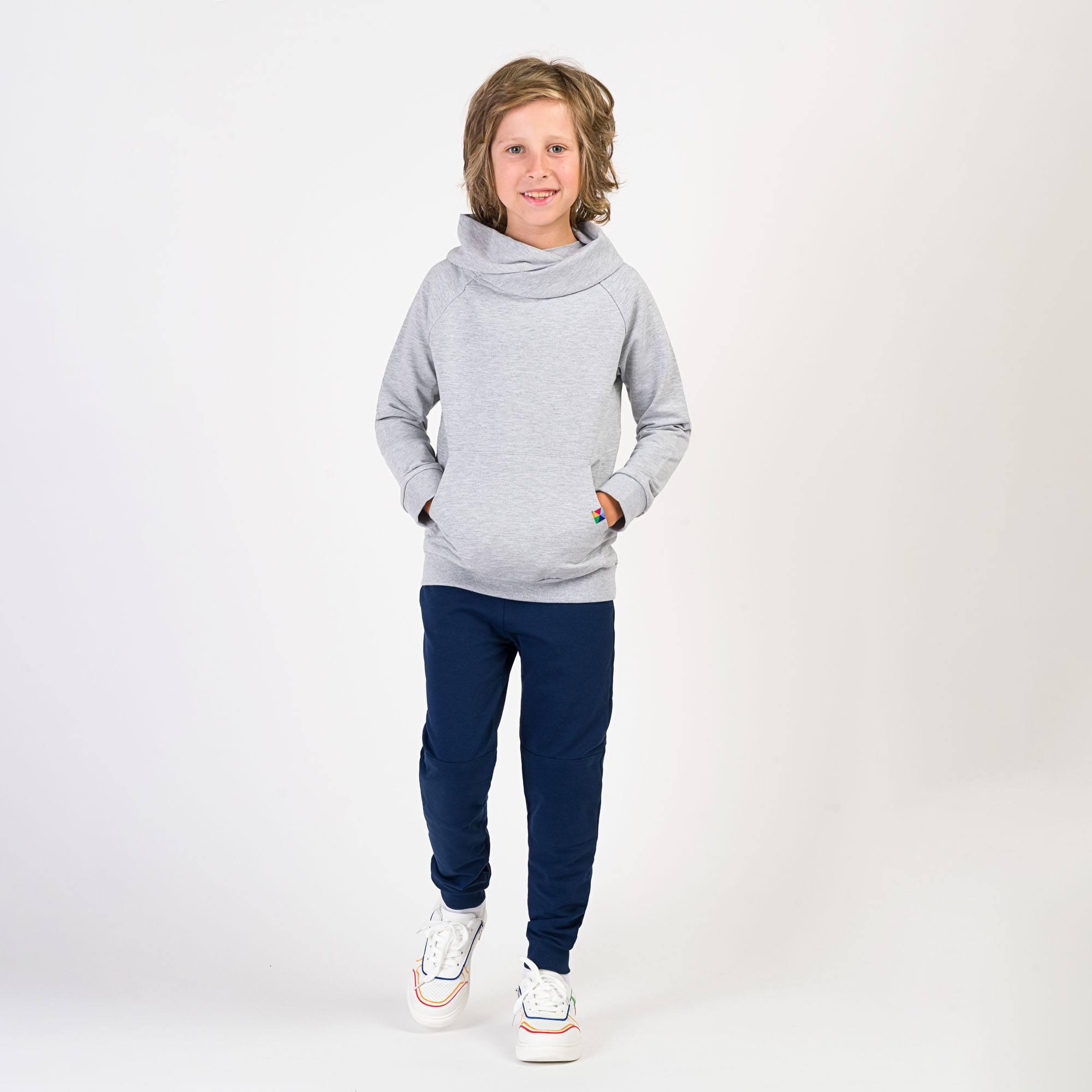 Grey melange funnel neck pullover sweatshirt