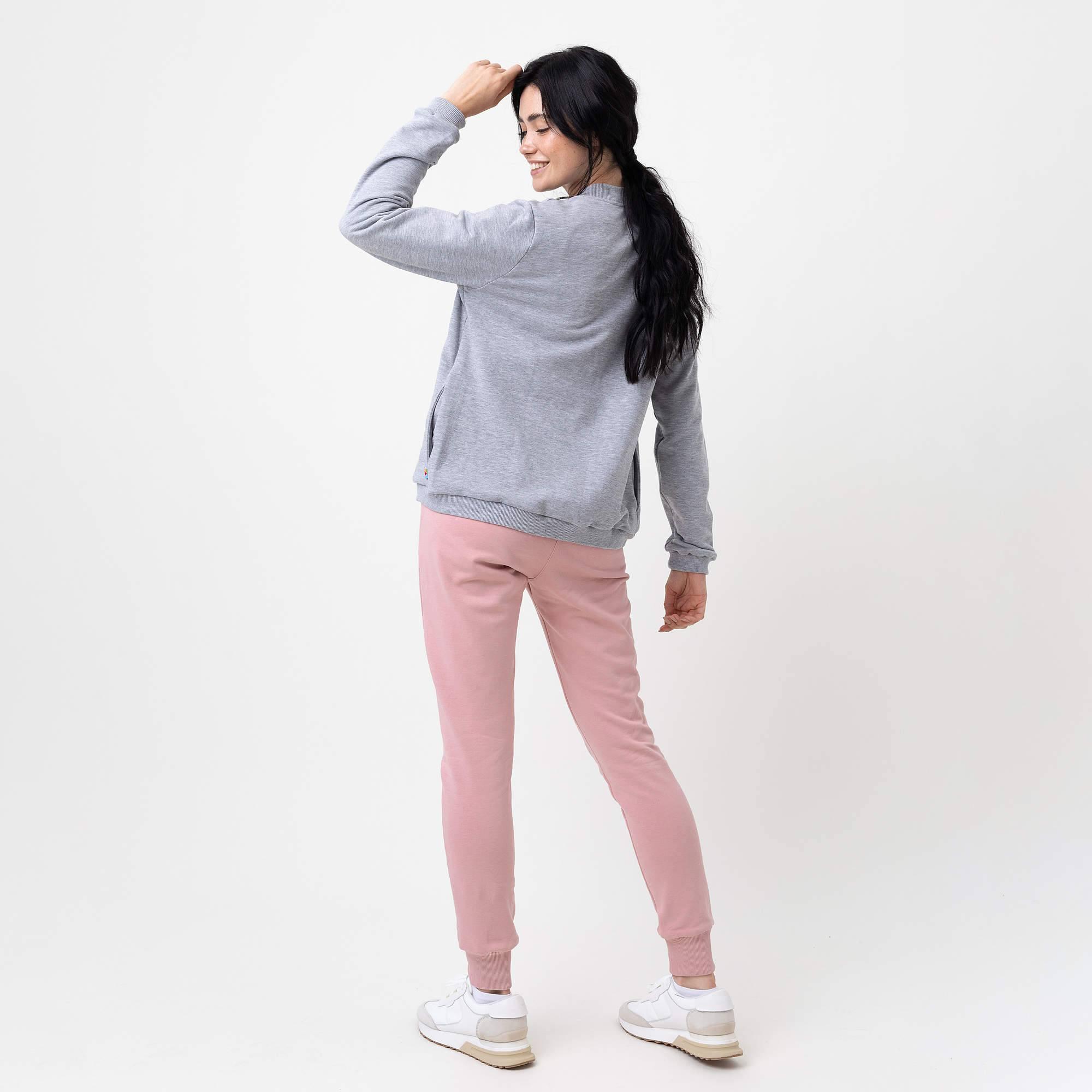 Grey melange zip-up crewneck sweatshirt Women