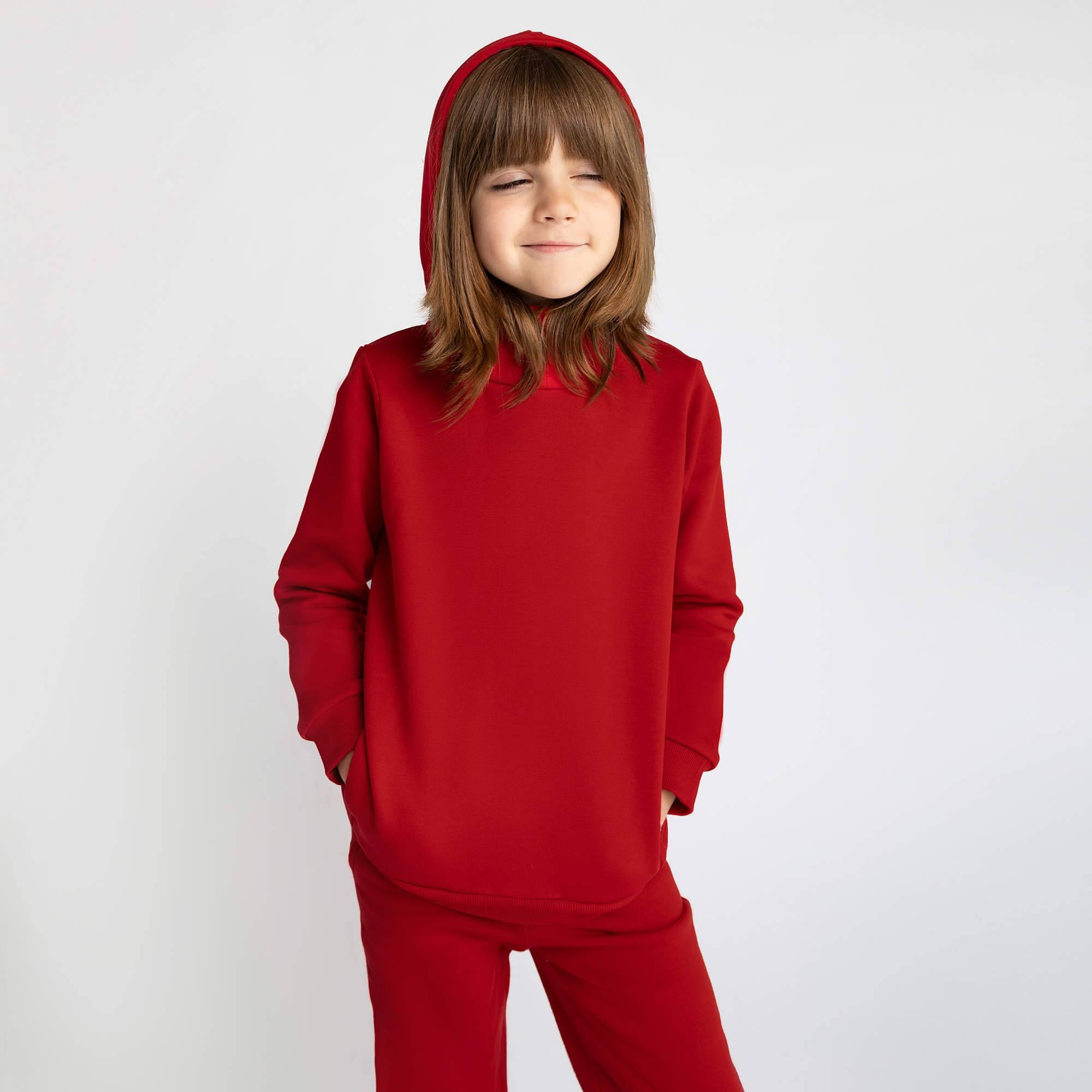 Red fleece-lined pullover hoodie