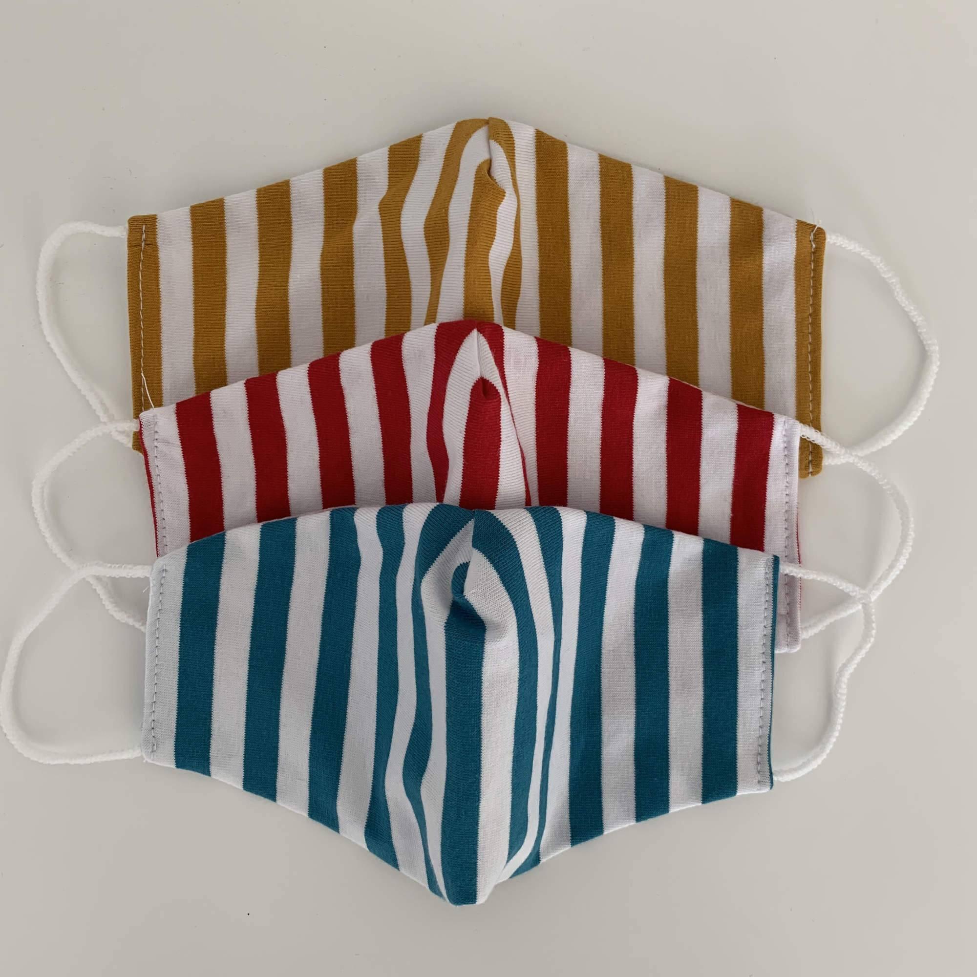 Turquoise stripes cotton face mask