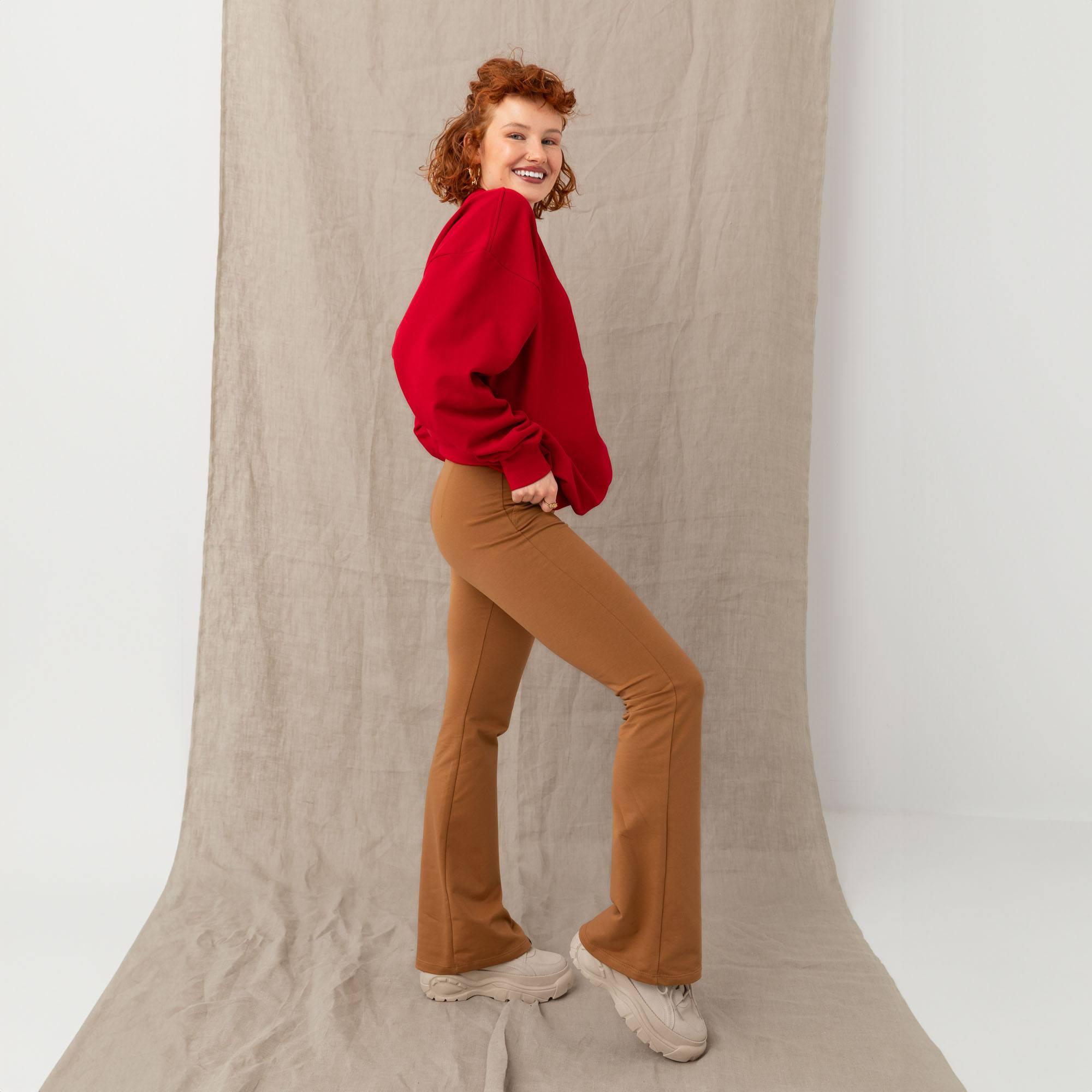 Caramel bell-bottom pants Women