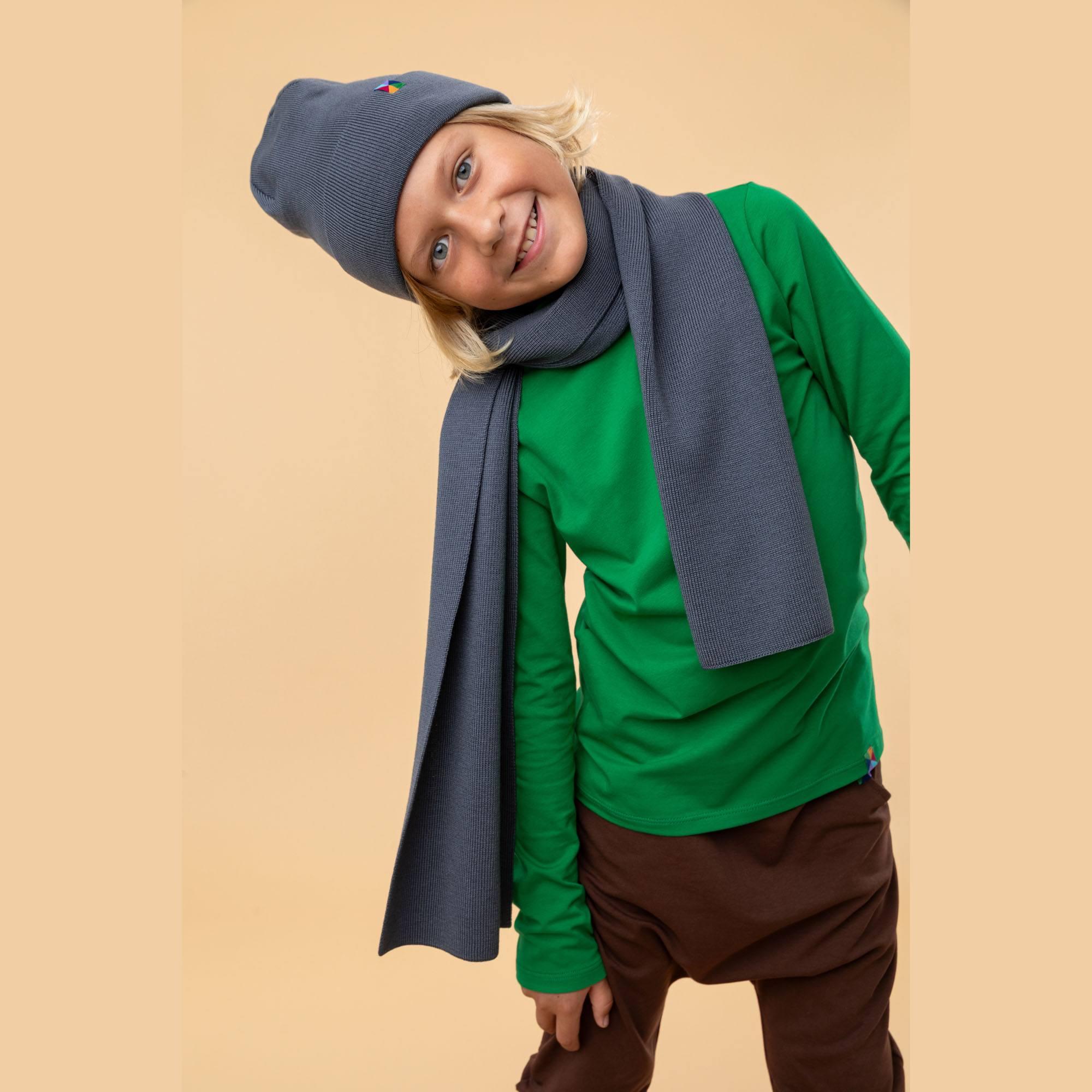 Graphite fine knit merino wool scarf kids