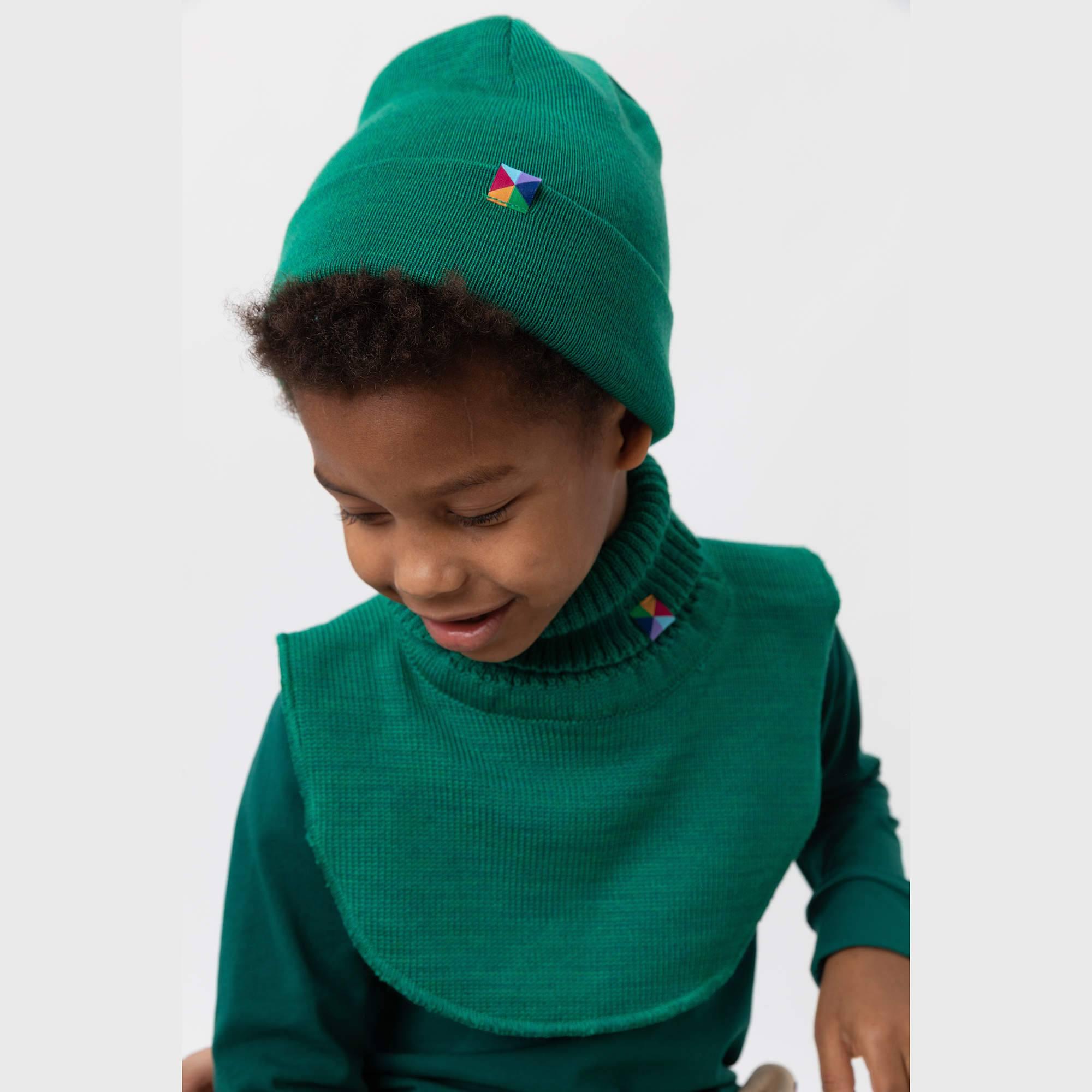 Green merino wool neck warmer kids