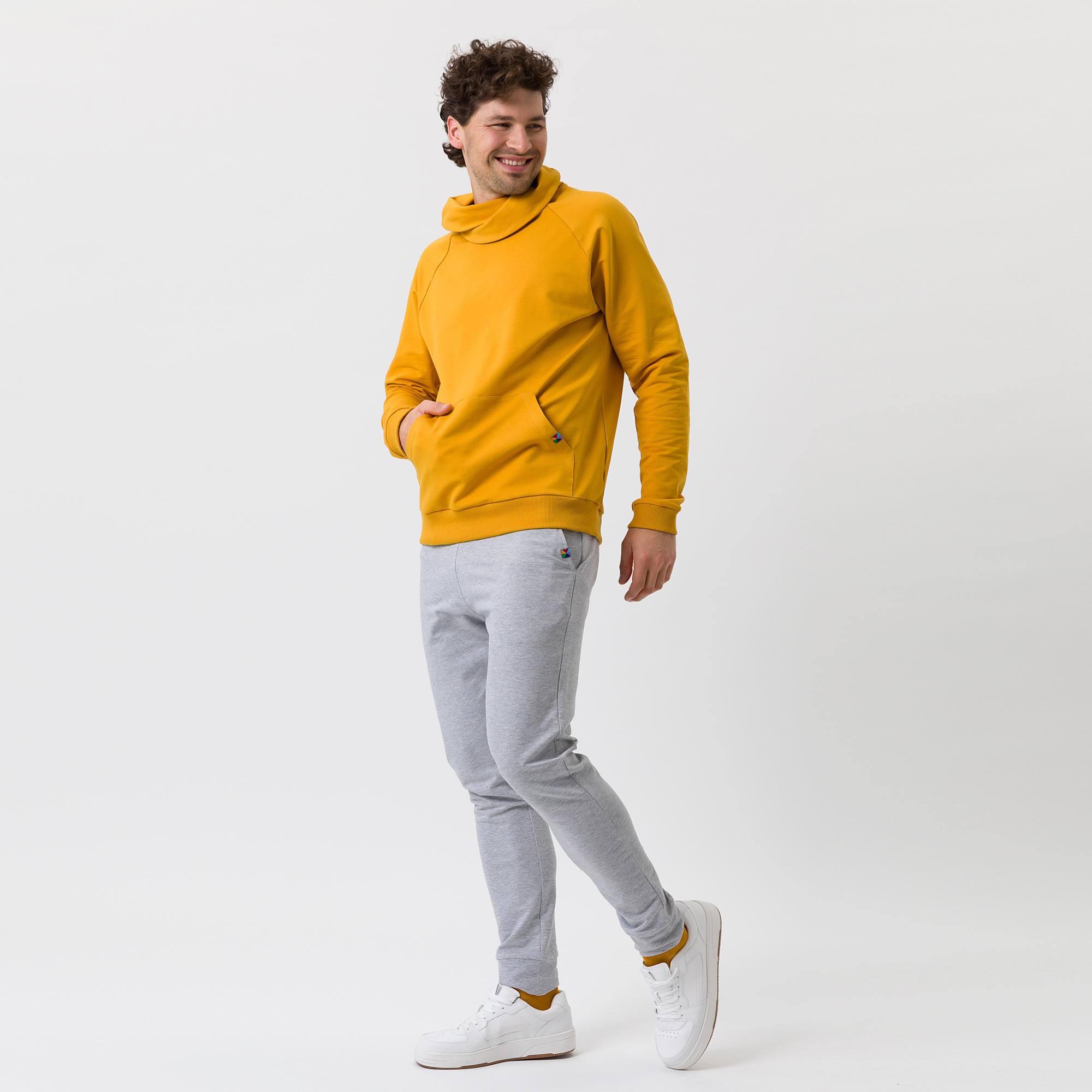 Mustard funnel neck pullover sweatshirt Men