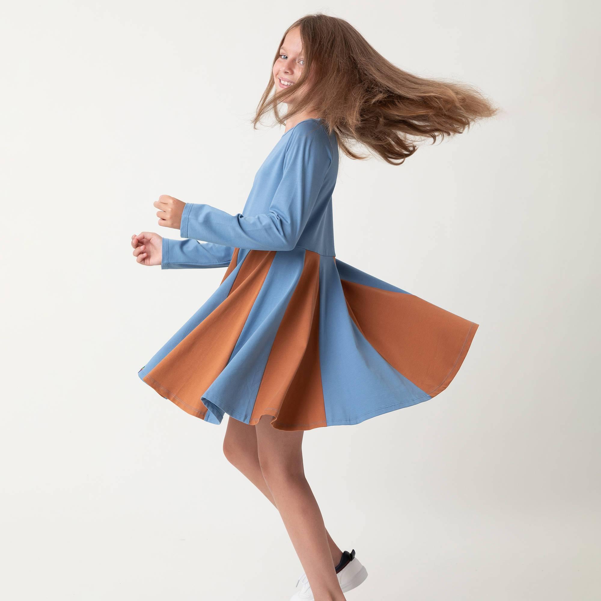 Sky blue - caramel two-tone frill dress