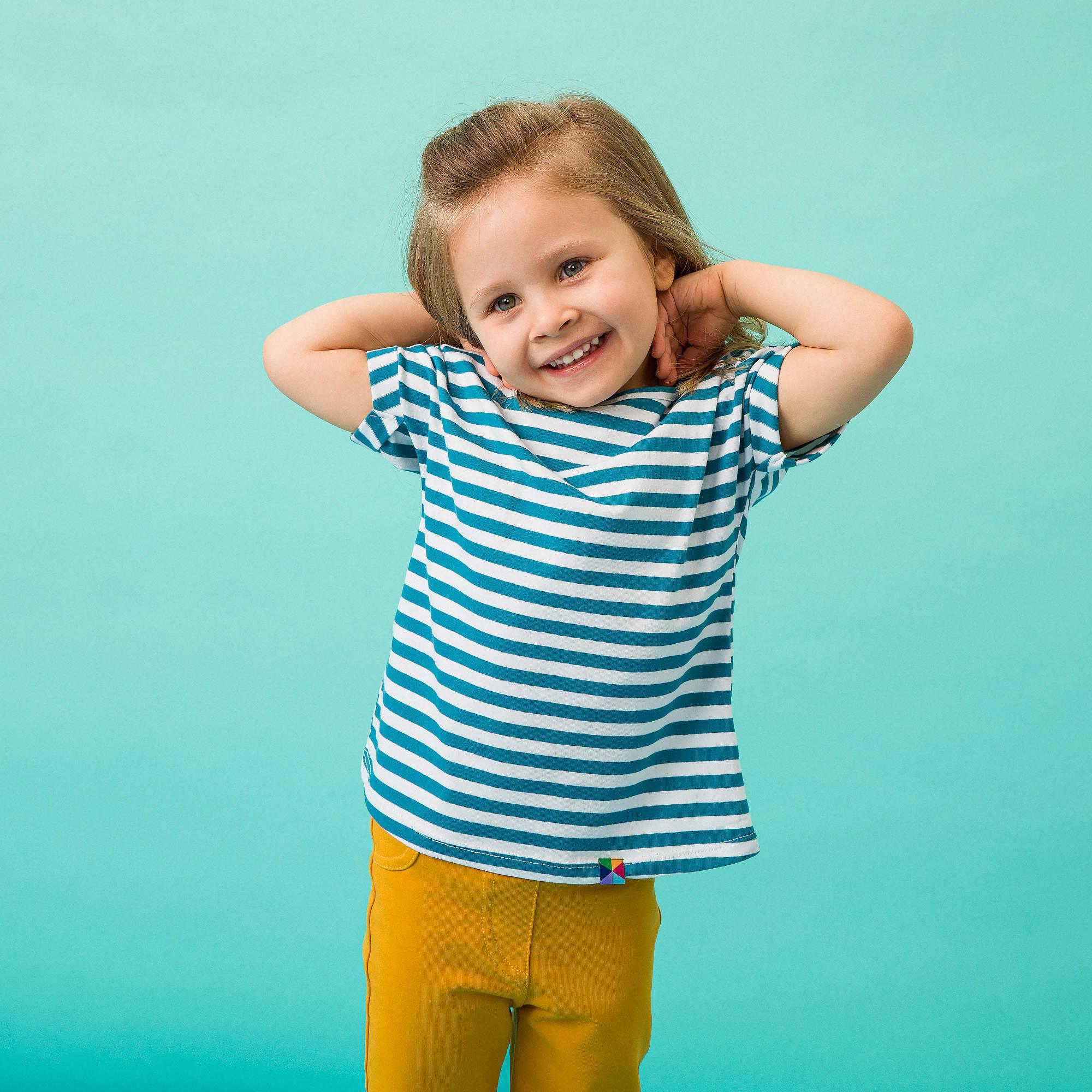 Turquoise stripes crew neck shirt