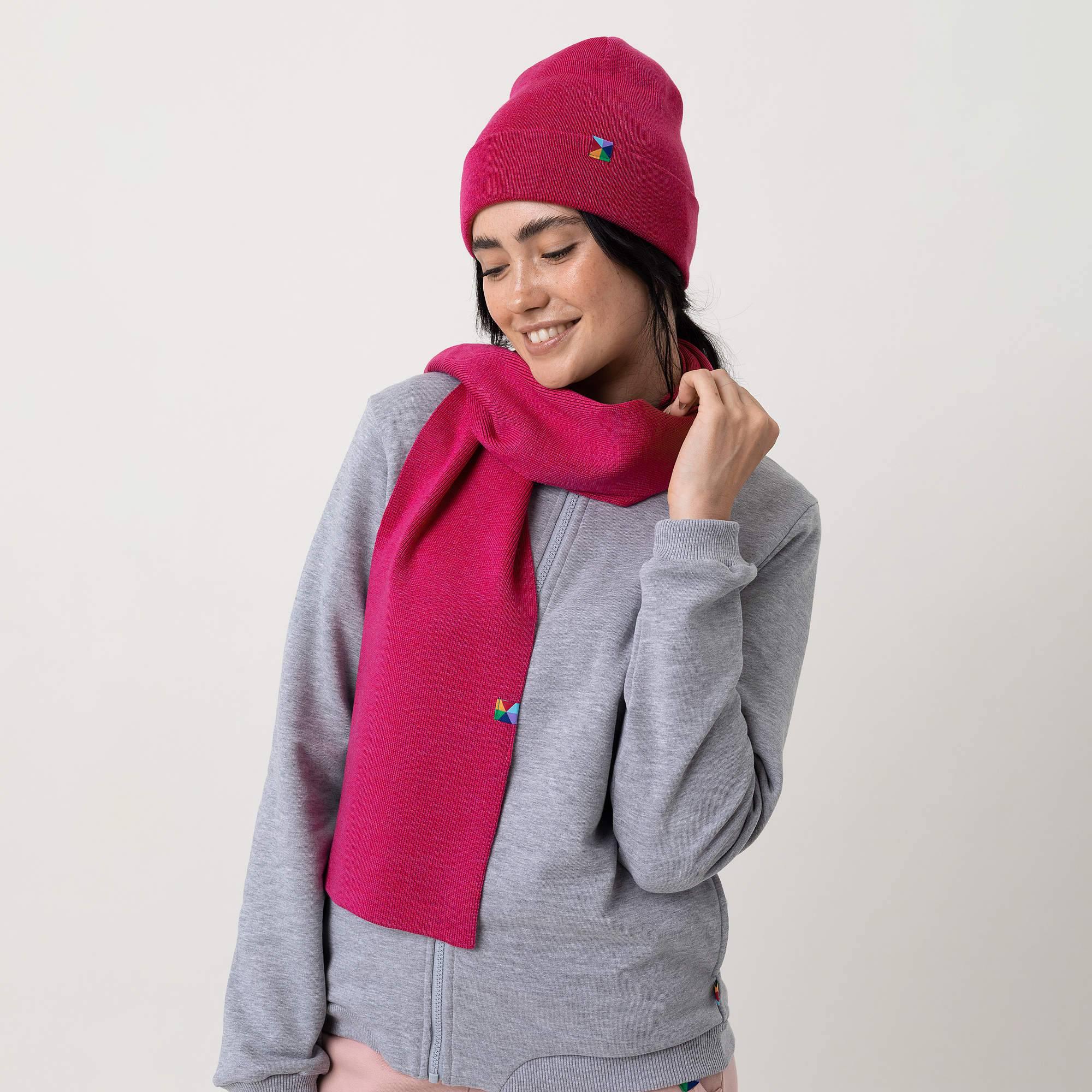 Pink fine knit merino wool beanie