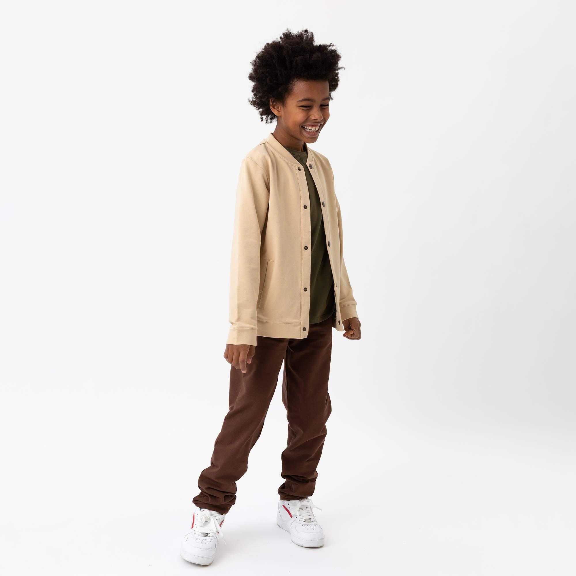 Beige button-up bomber jacket with pockets