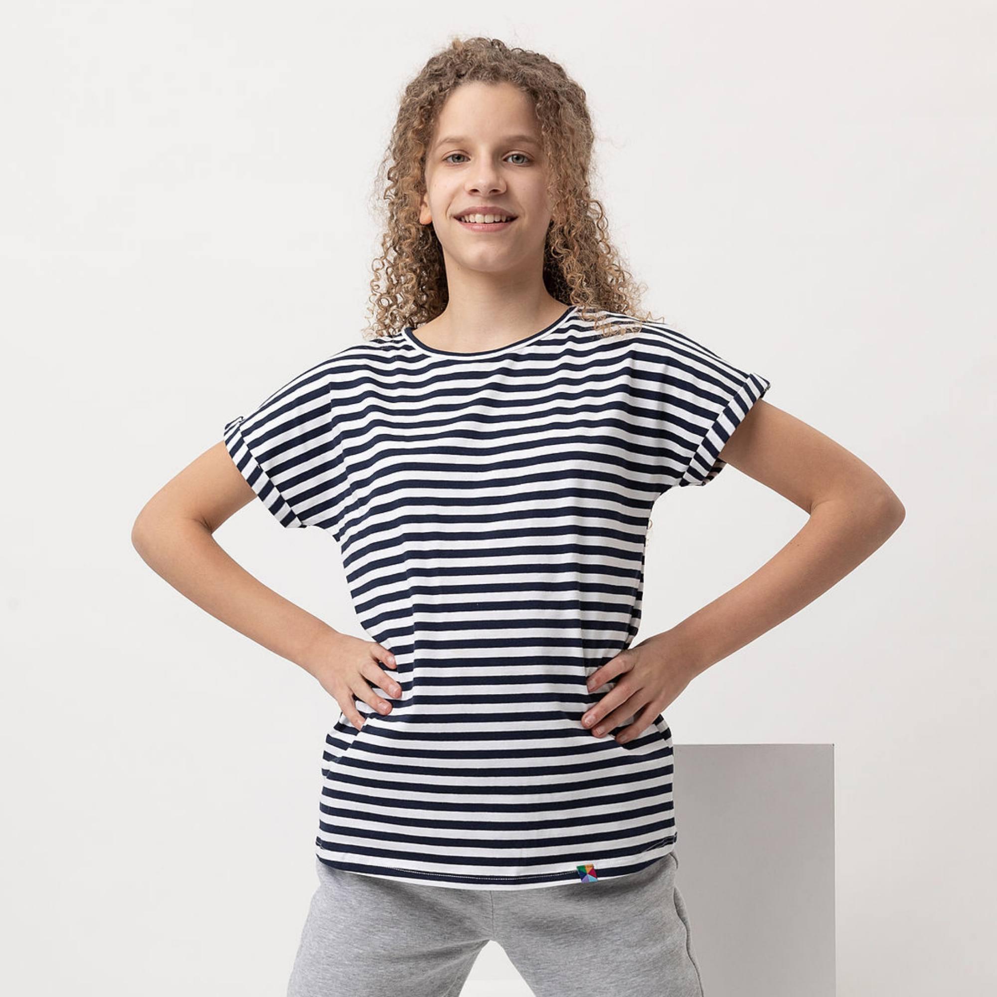 Navy blue stripes crew neck shirt Junior