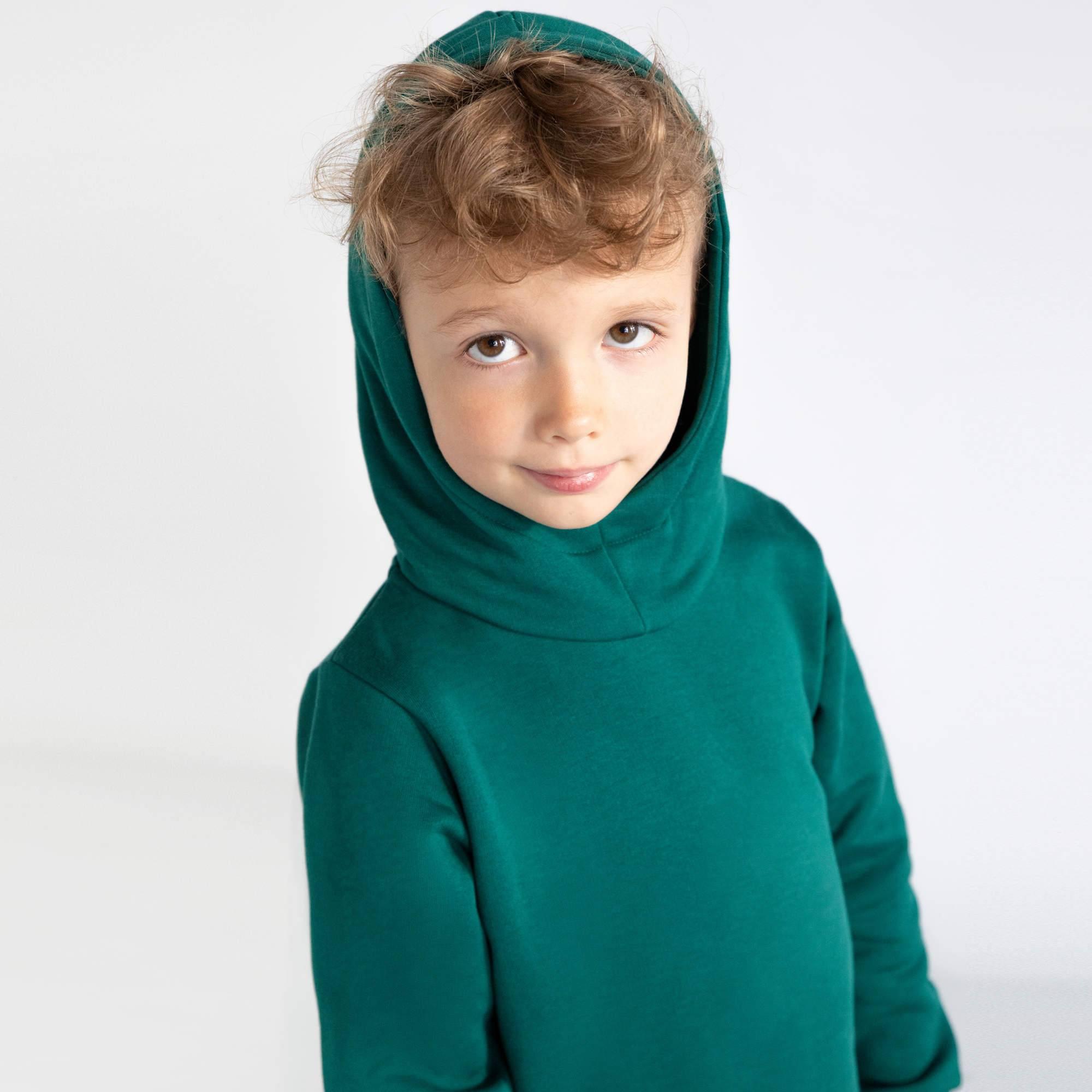 Bottle-green fleece-lined pullover hoodie