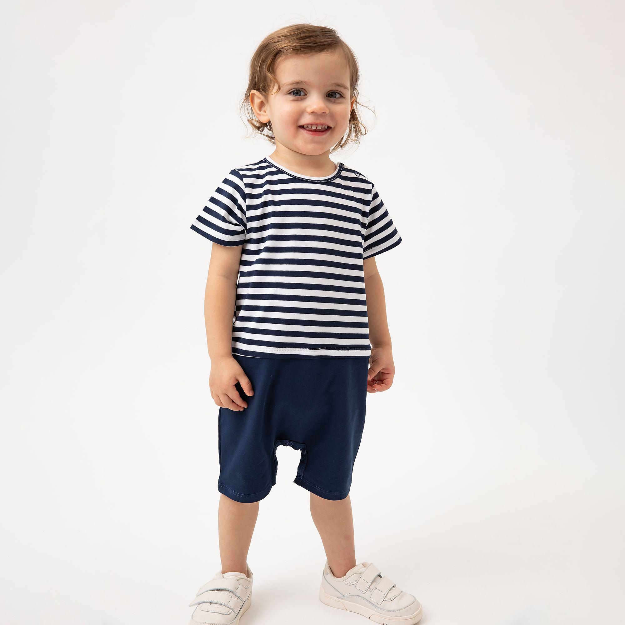 Navy blue stripes striped short sleeve romper Baby