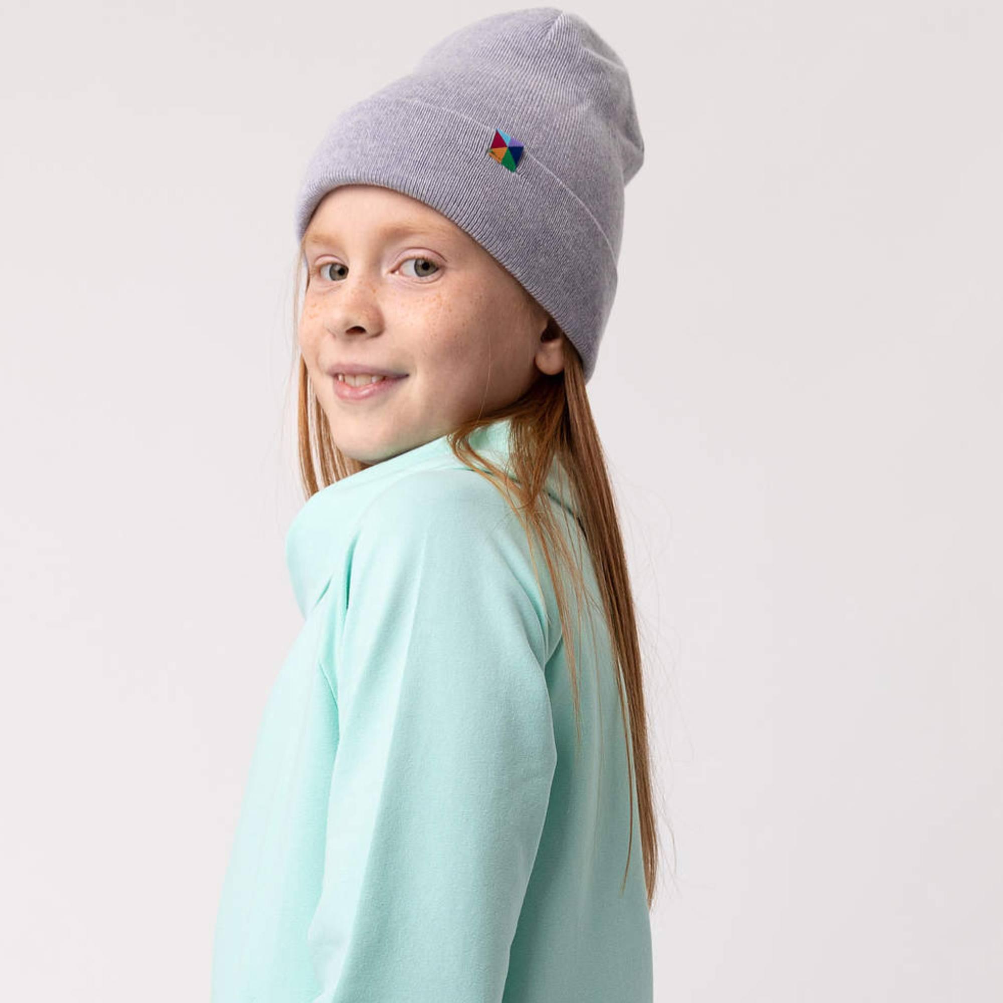 Grey melange fine knit merino wool cap kids