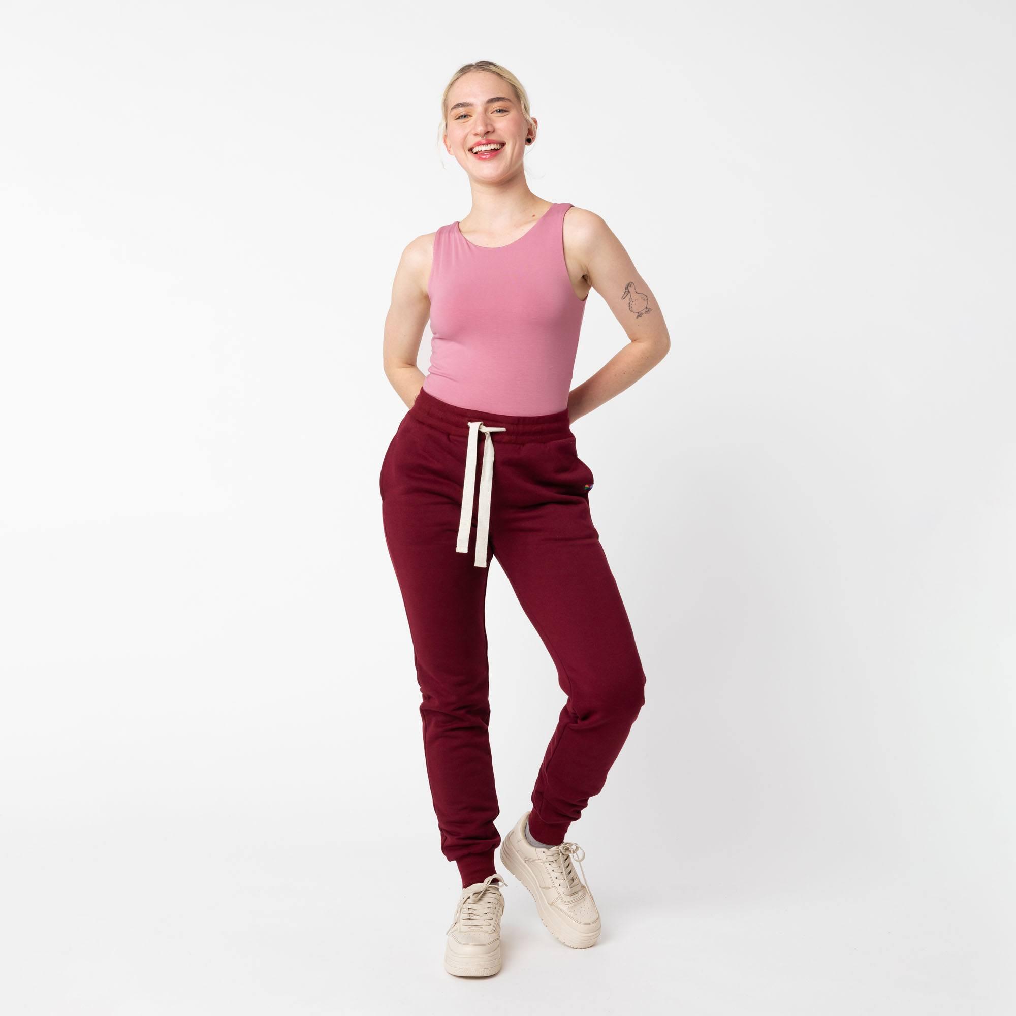 Burgundy fleece-lined joggers Women