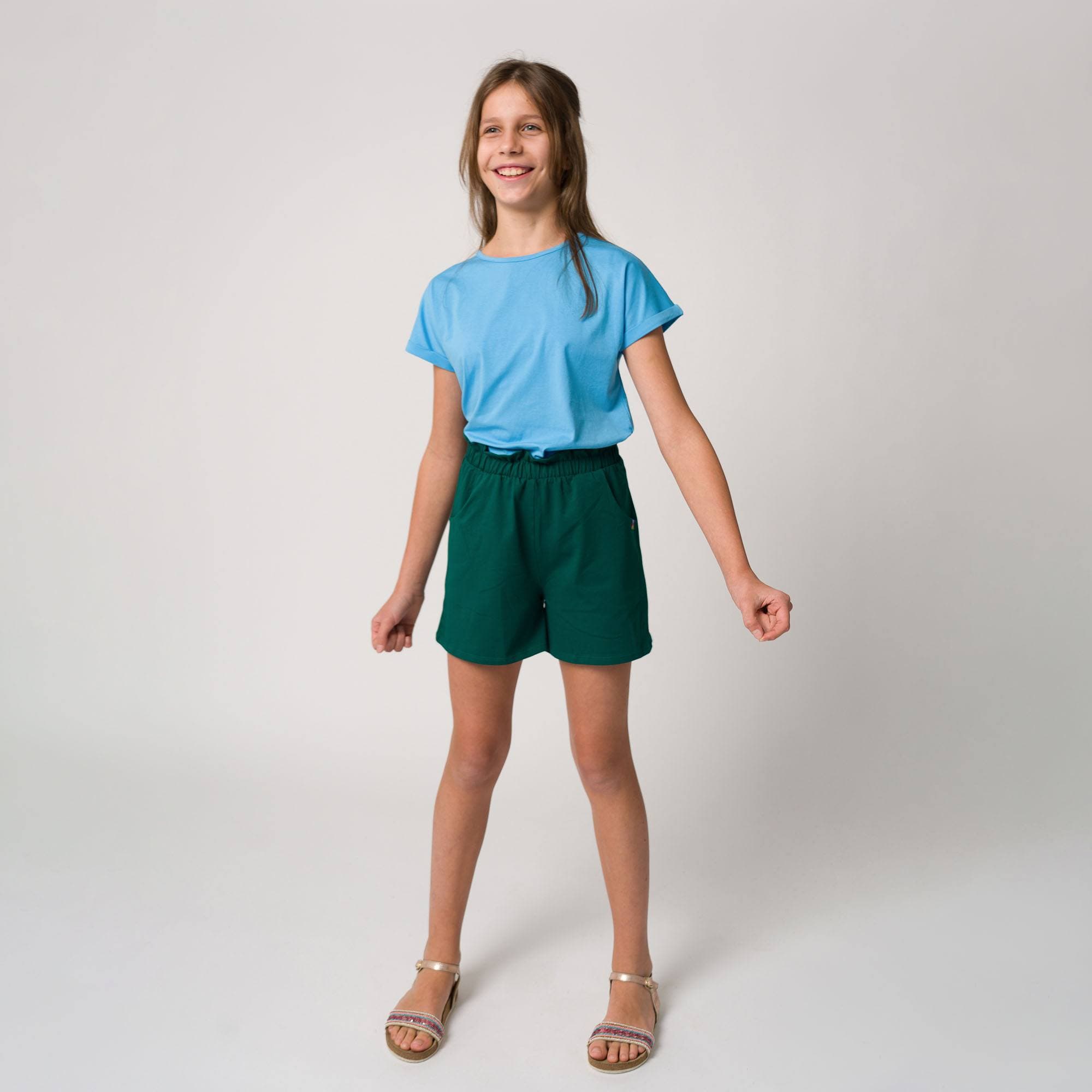 Bottle-green loose cut shorts Junior