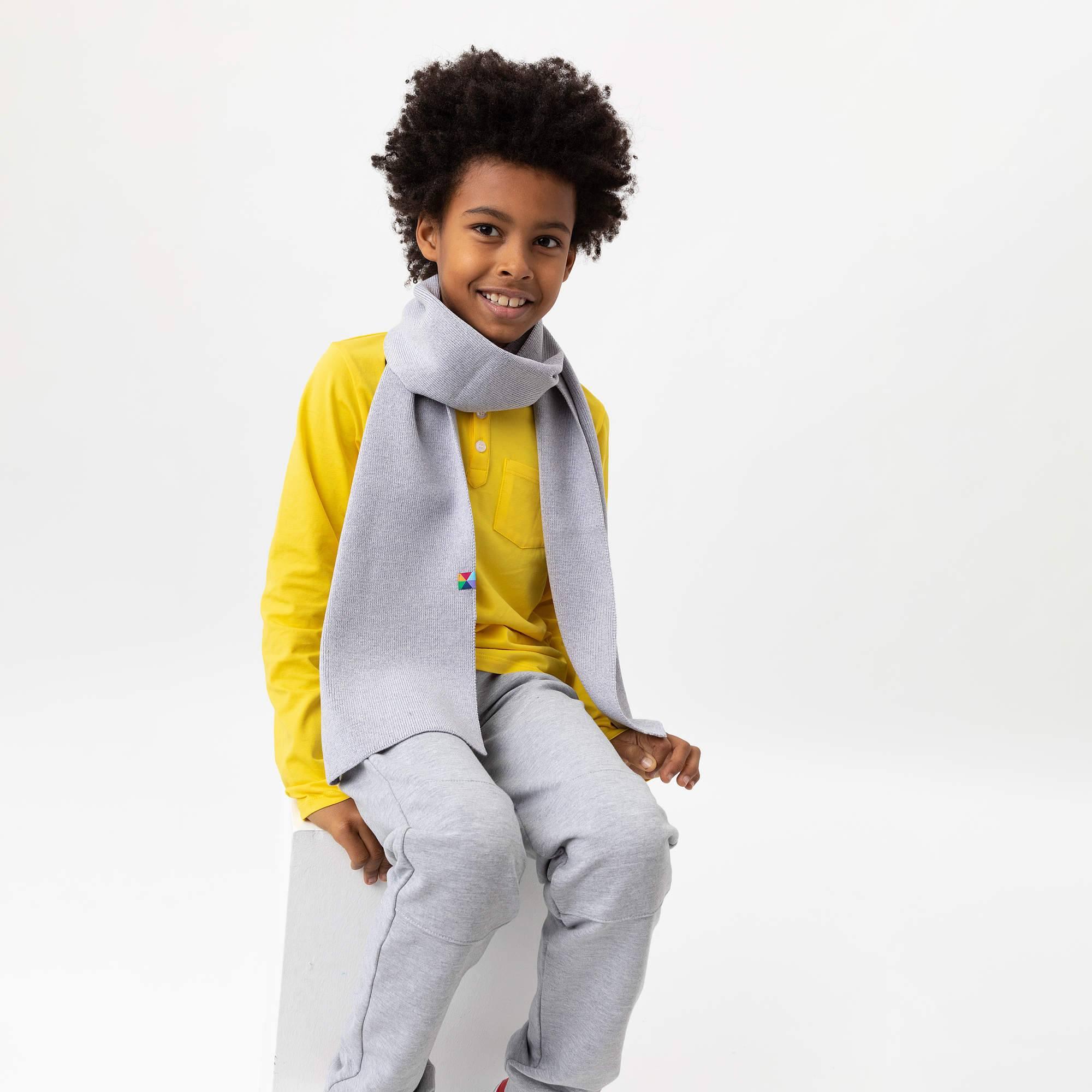 Grey melange fine knit merino wool scarf kids