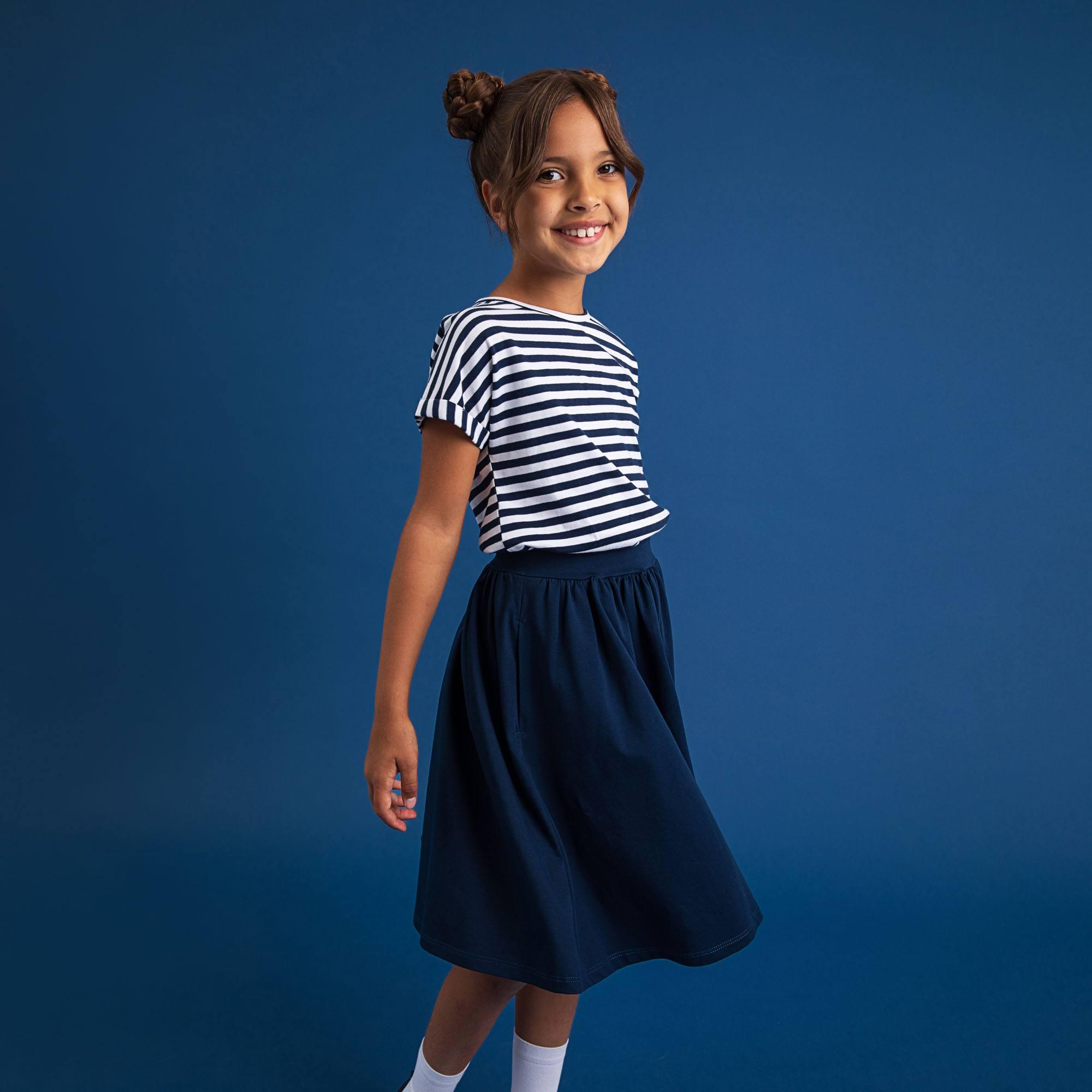 Navy blue stripes crew neck shirt