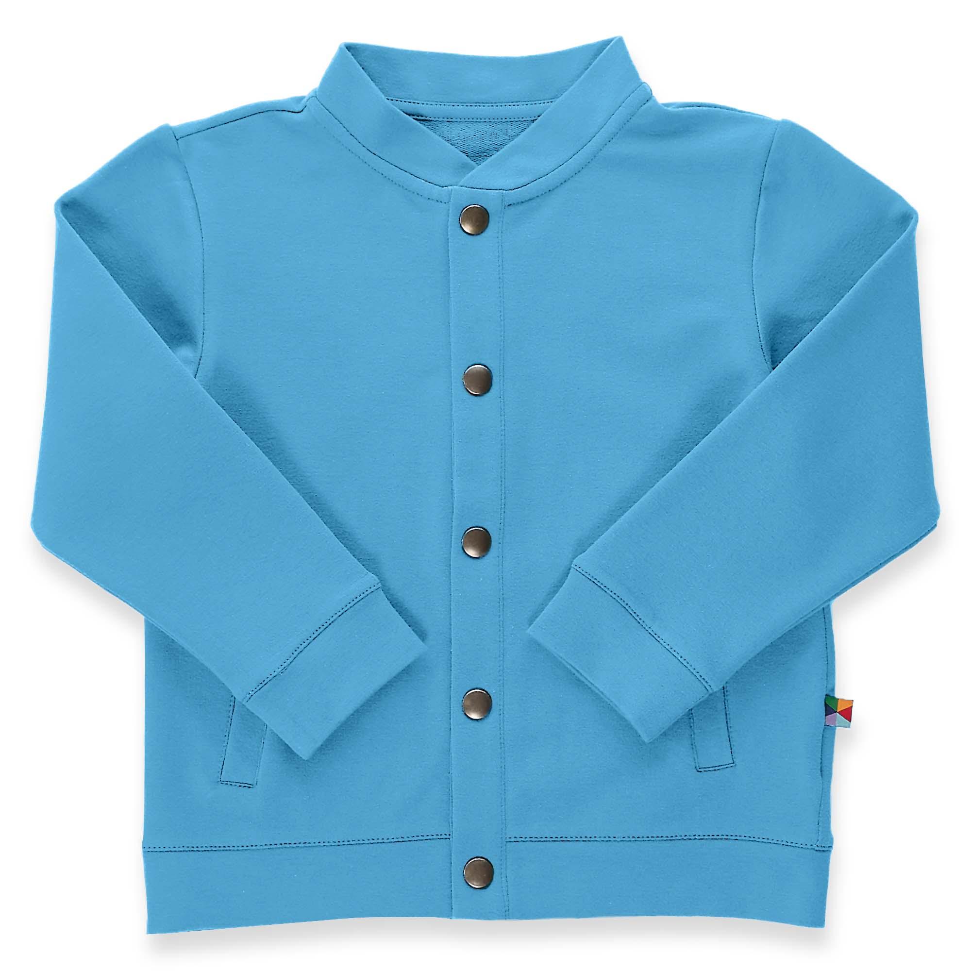 Pastel blue button-up bomber jacket with pockets