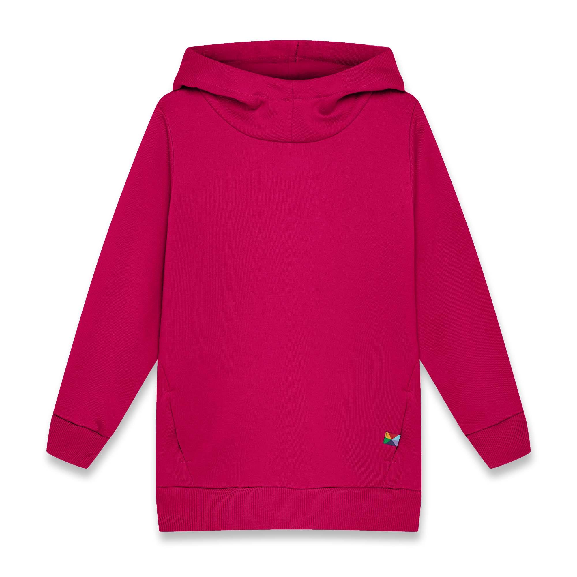 Pink fleece-lined pullover hoodie