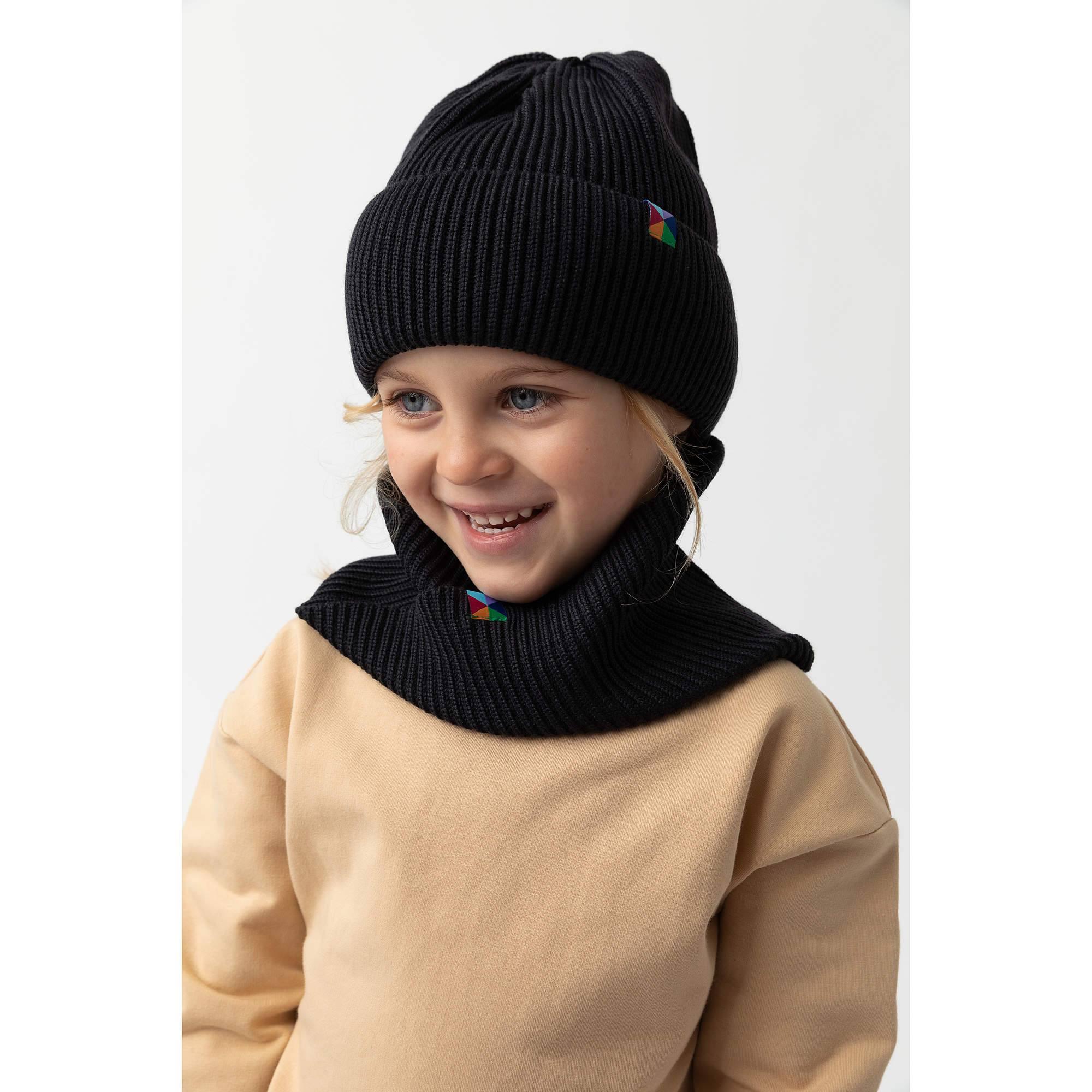 Black merino wool neck warmer kids