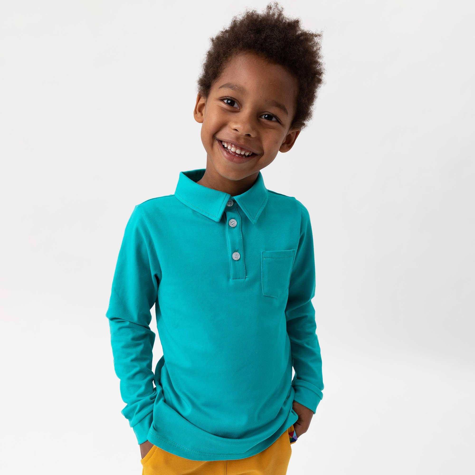 Turquoise long sleeve polo shirt