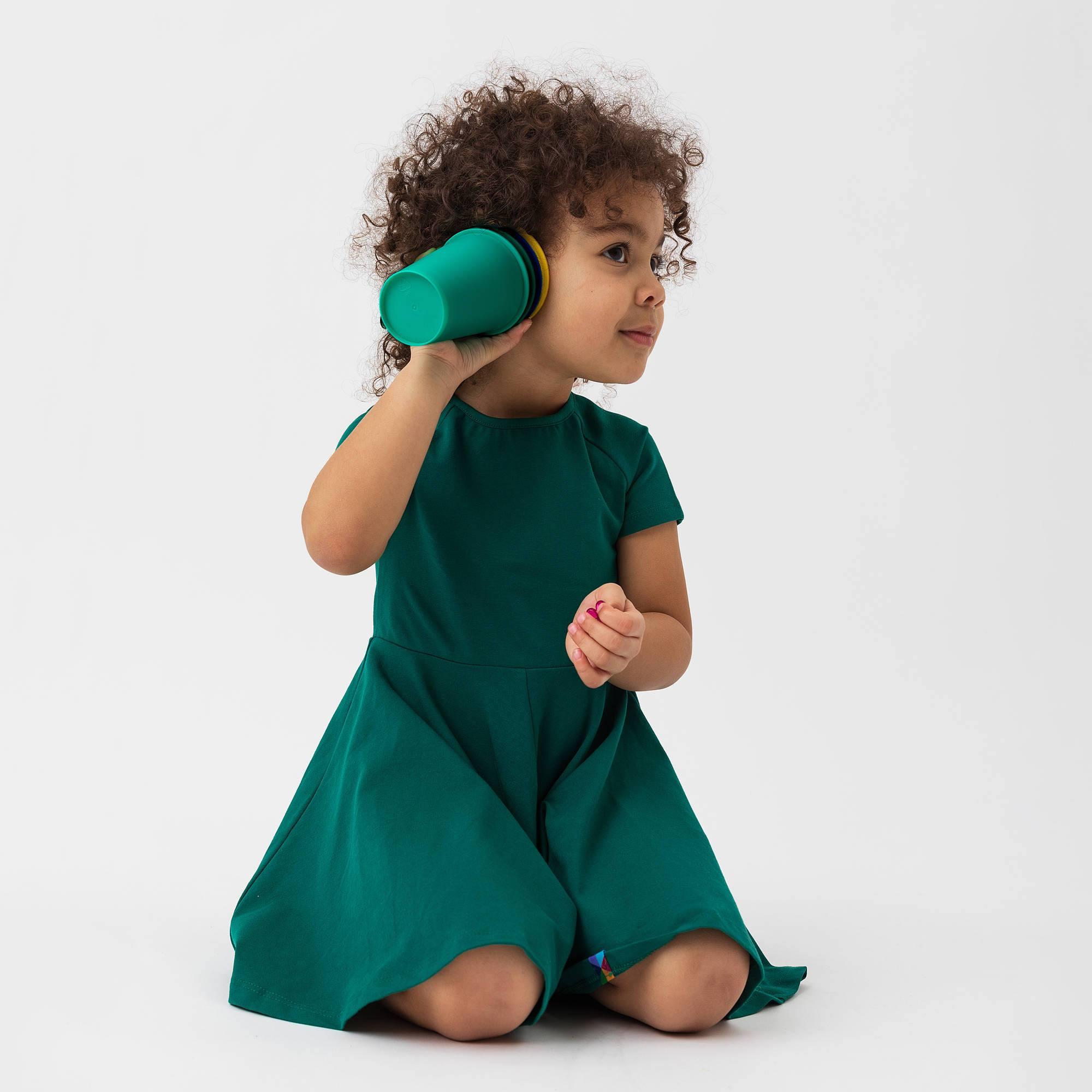 Bottle-green short sleeve dress