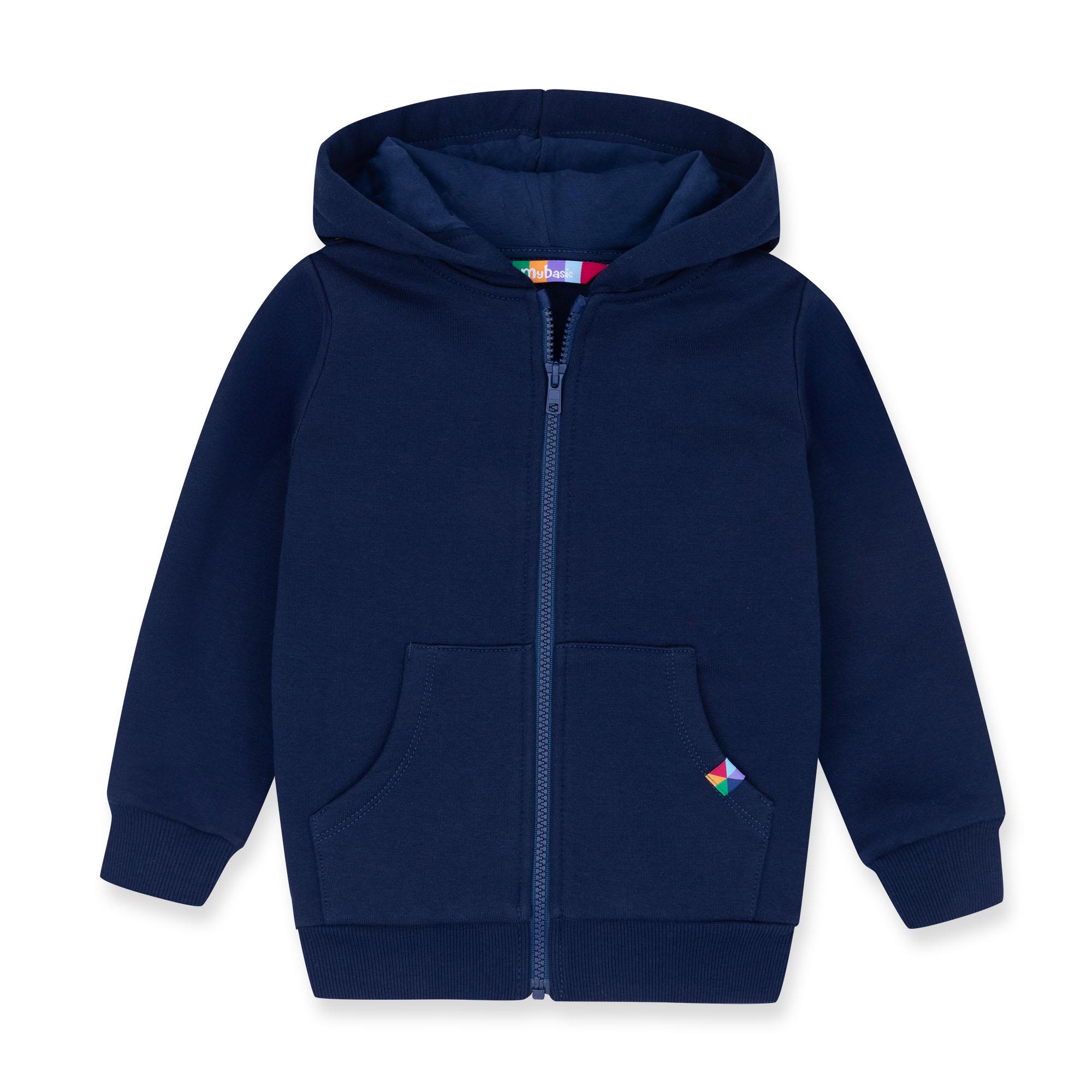 Navy blue zip-up fleece jacket