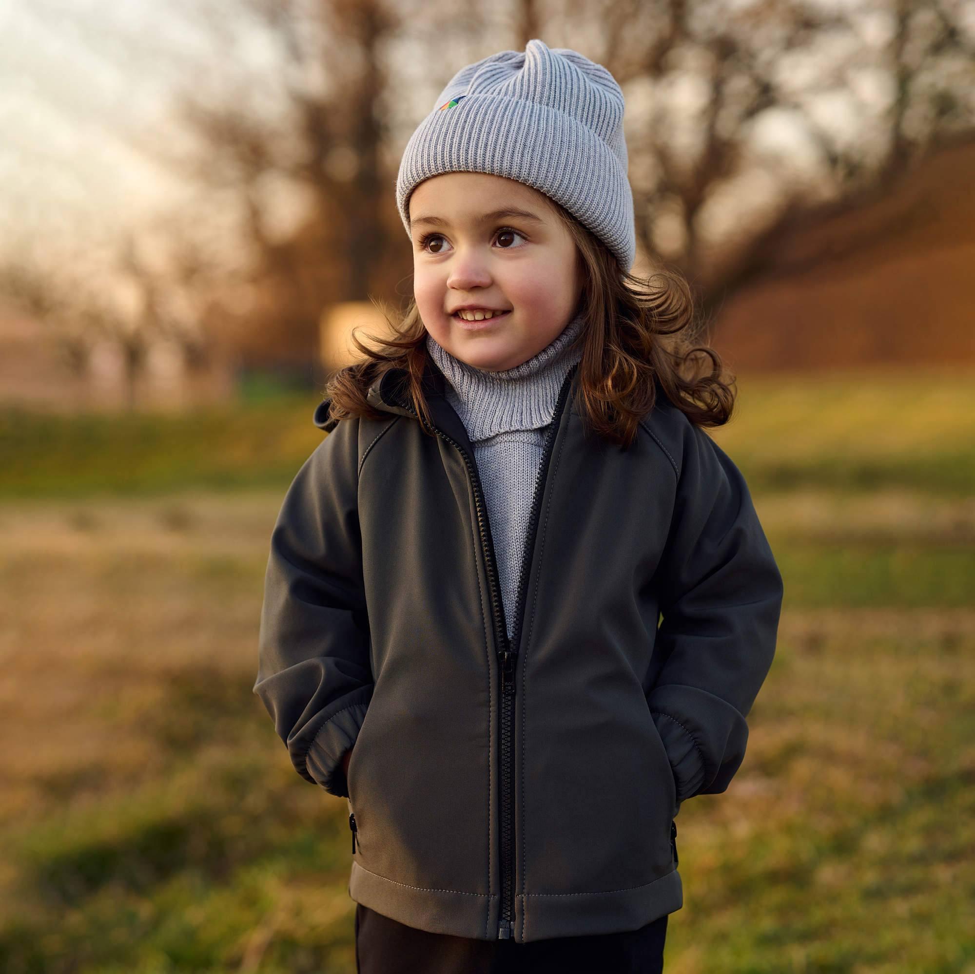 Grey melange merino wool hat kids