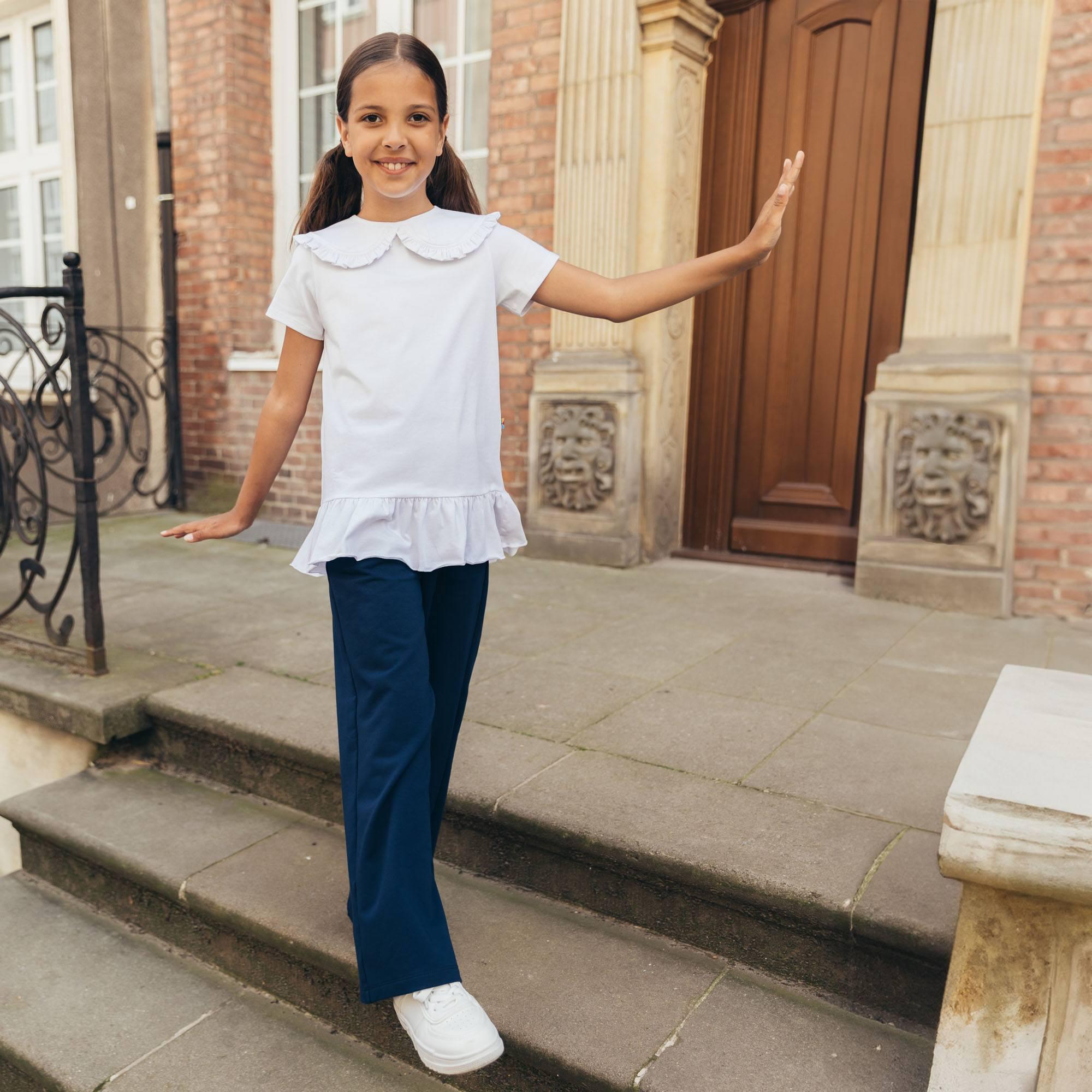 White ruffle short sleeve blouse